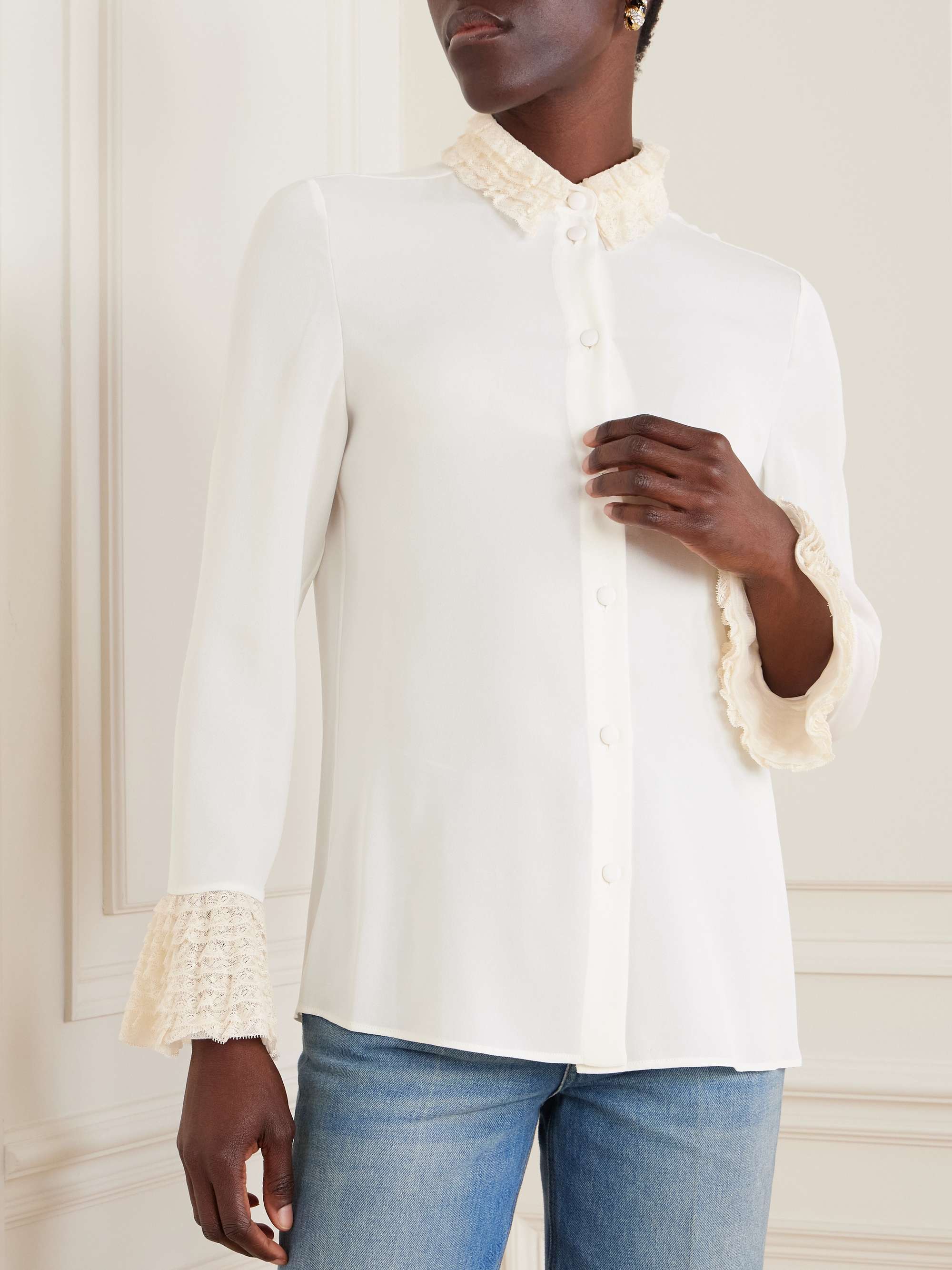Lace-trimmed silk-georgette shirt view