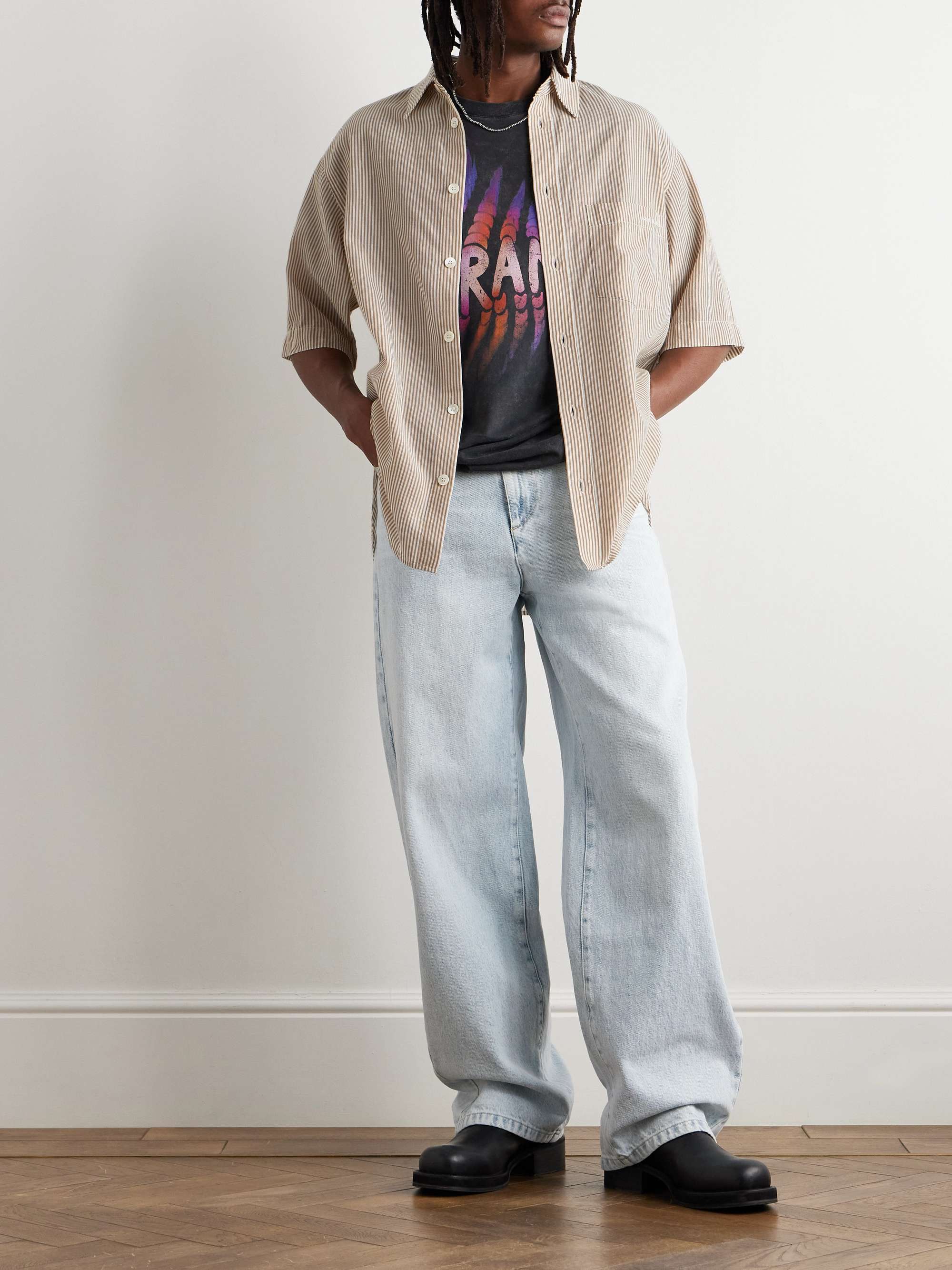 Labilio Logo-Embroidered Striped Cotton-Poplin Shirt view