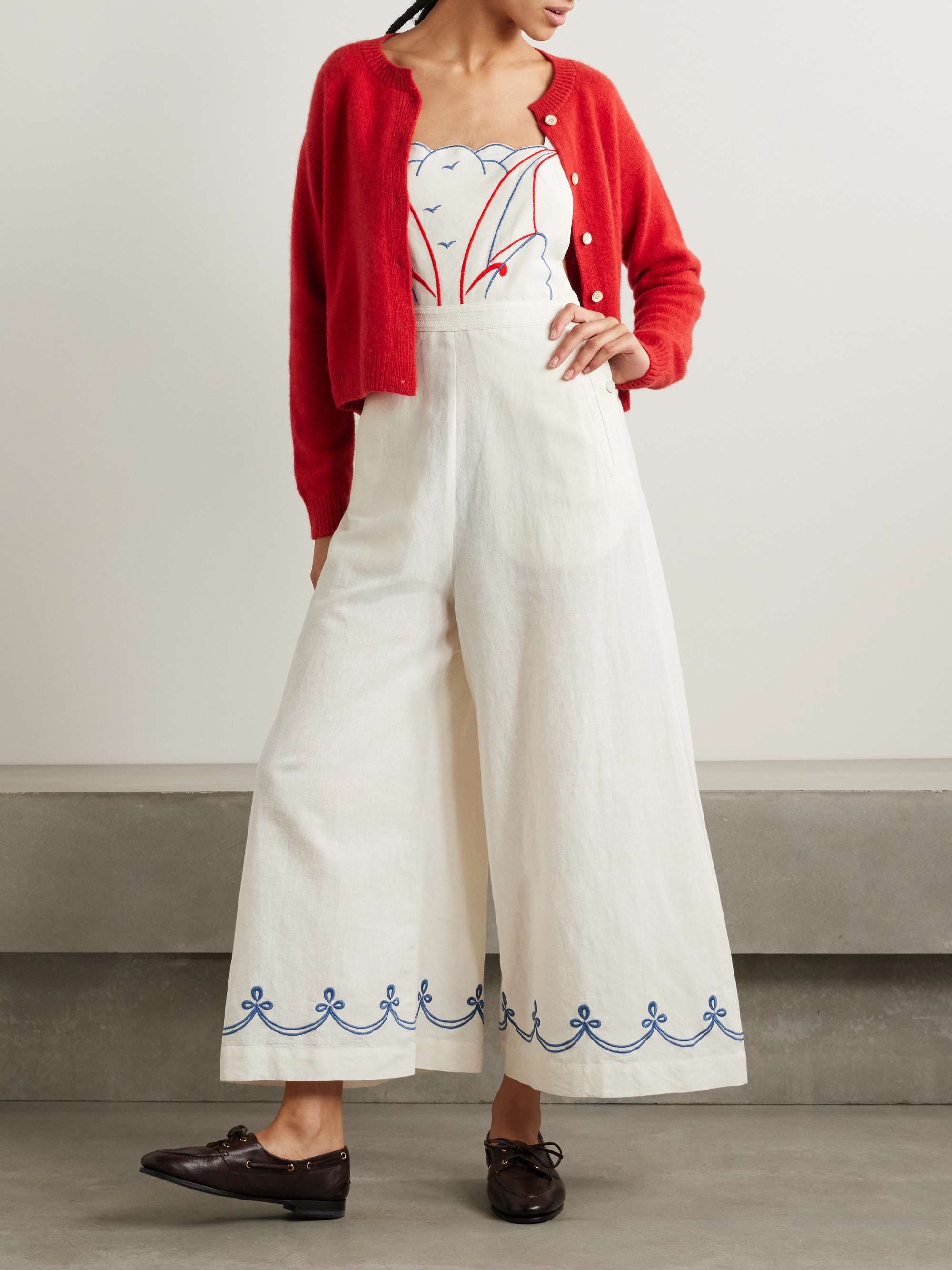 Embroidered cotton and linen-blend jumpsuit view