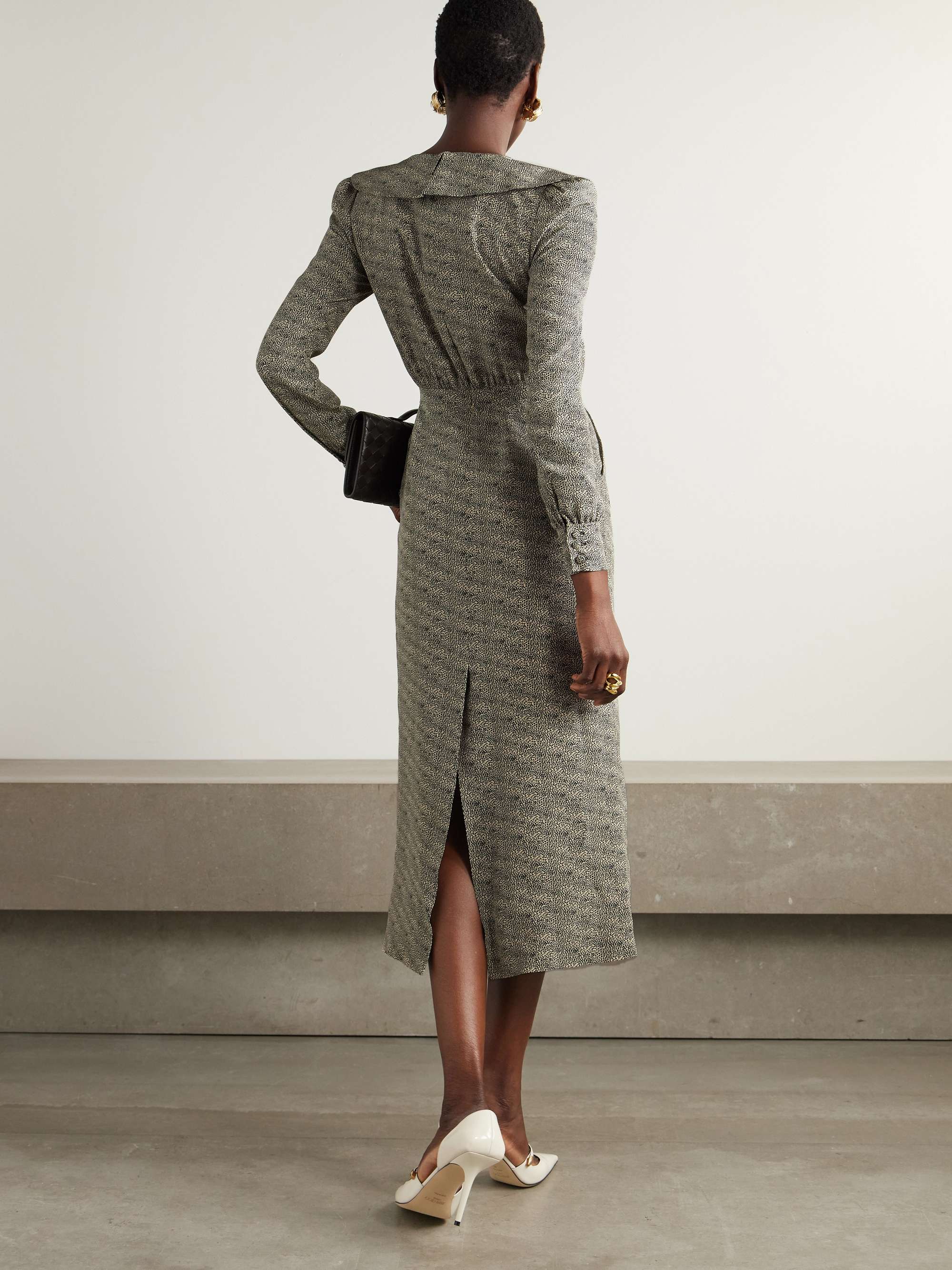 Bow-embellished pleated leopard-print silk-chiffon midi dress view