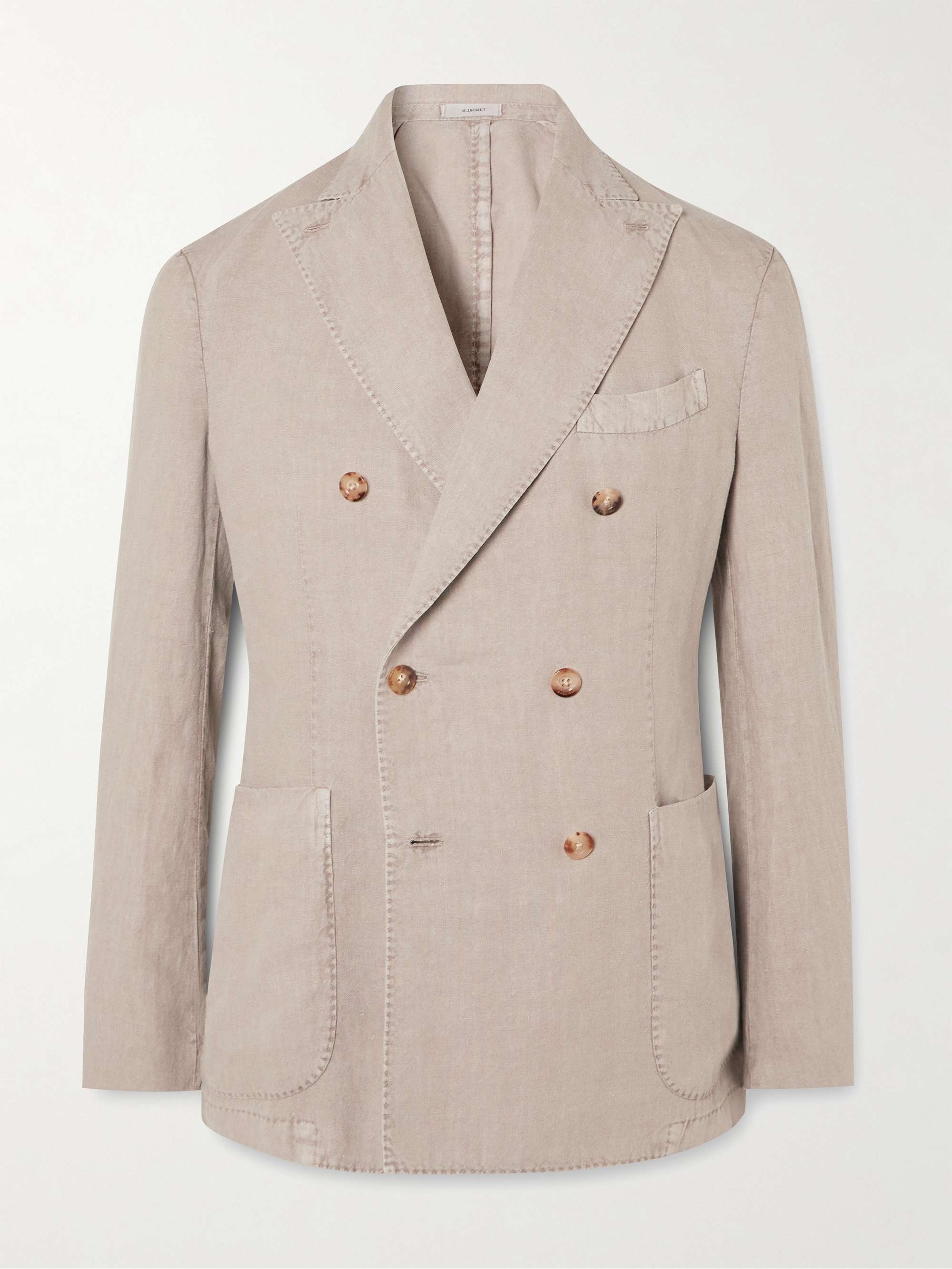 Unstructured Garment-Dyed Linen Double-Breasted Suit Jacket view