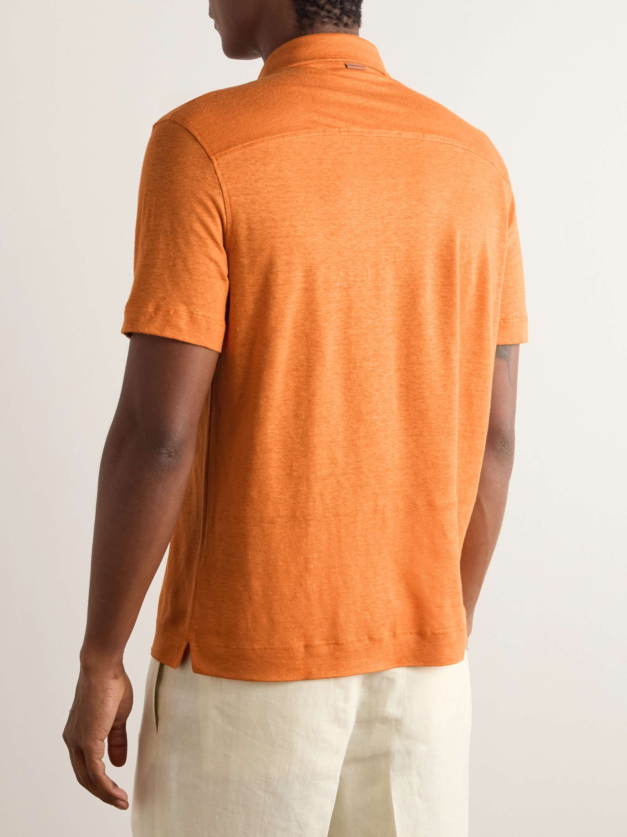 Slim-Fit Linen Polo Shirt view