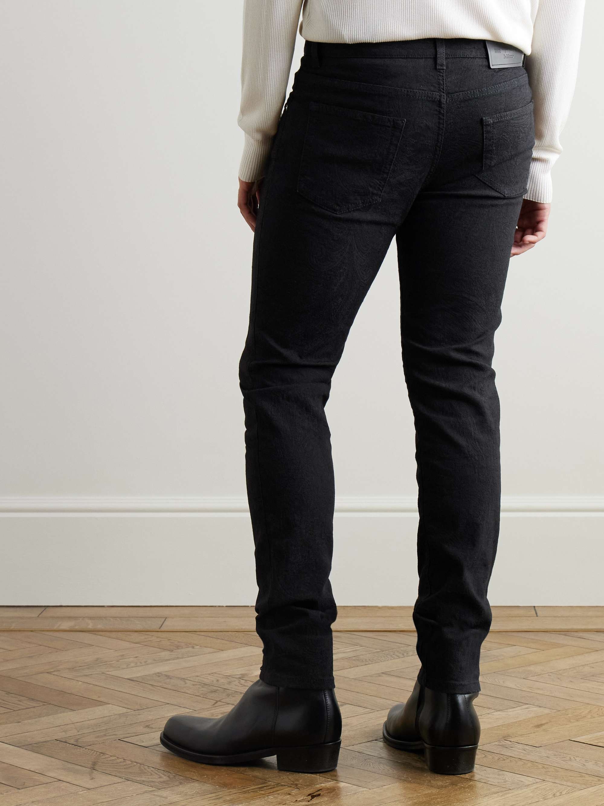 Slim-Fit Paisley-Jacquard Cotton-Blend Trousers view