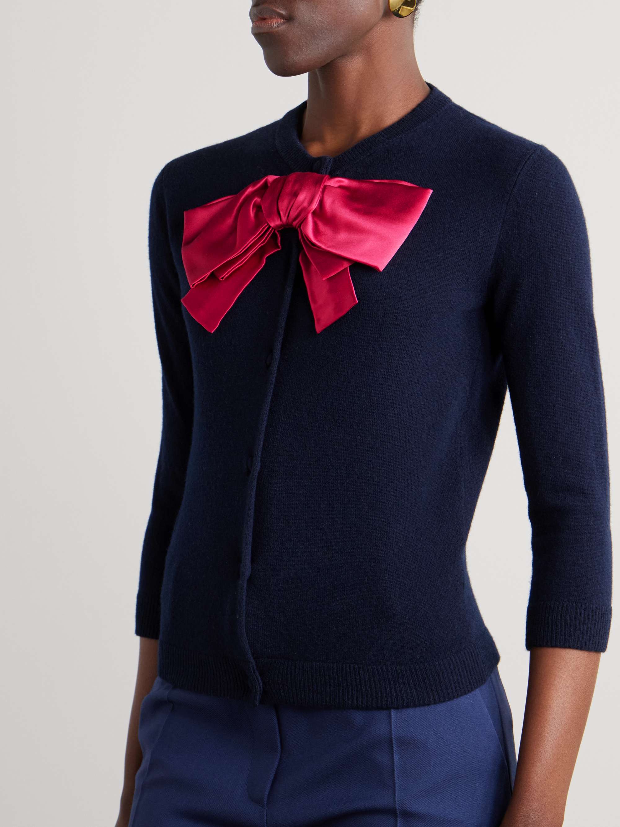 Silk satin-trimmed wool cardigan view