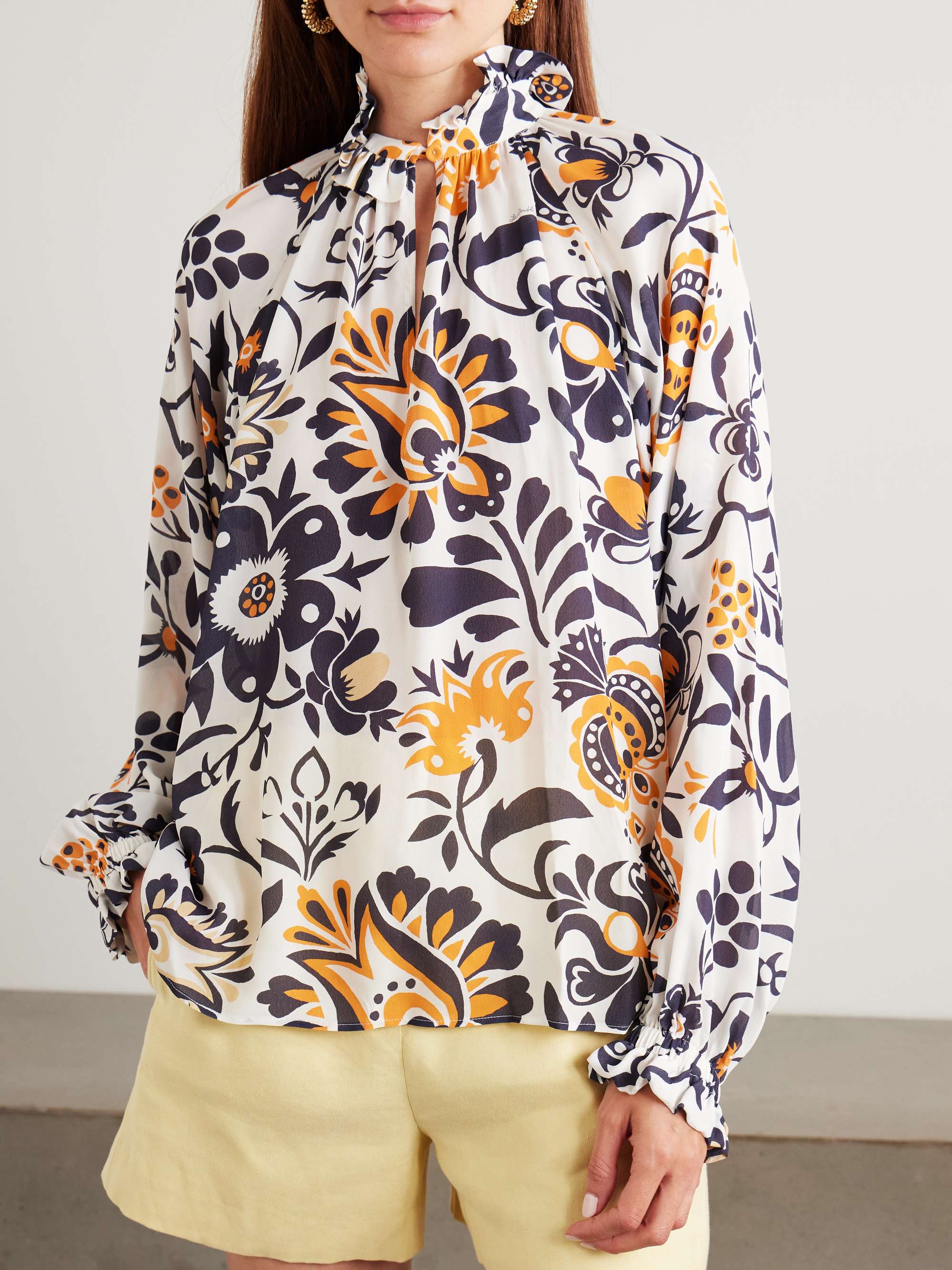 Cerere ruffled tie-detailed printed crepe blouse view