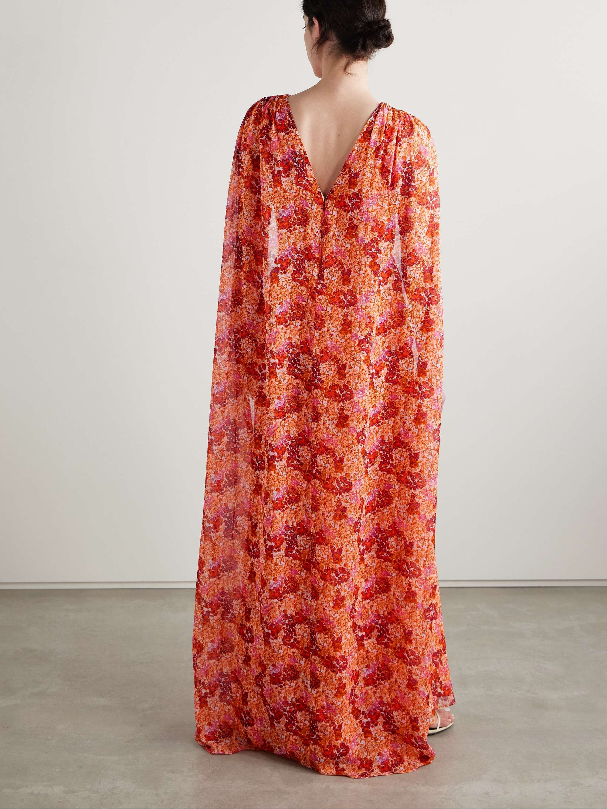 Claudia cape-effect floral-print silk-georgette gown view