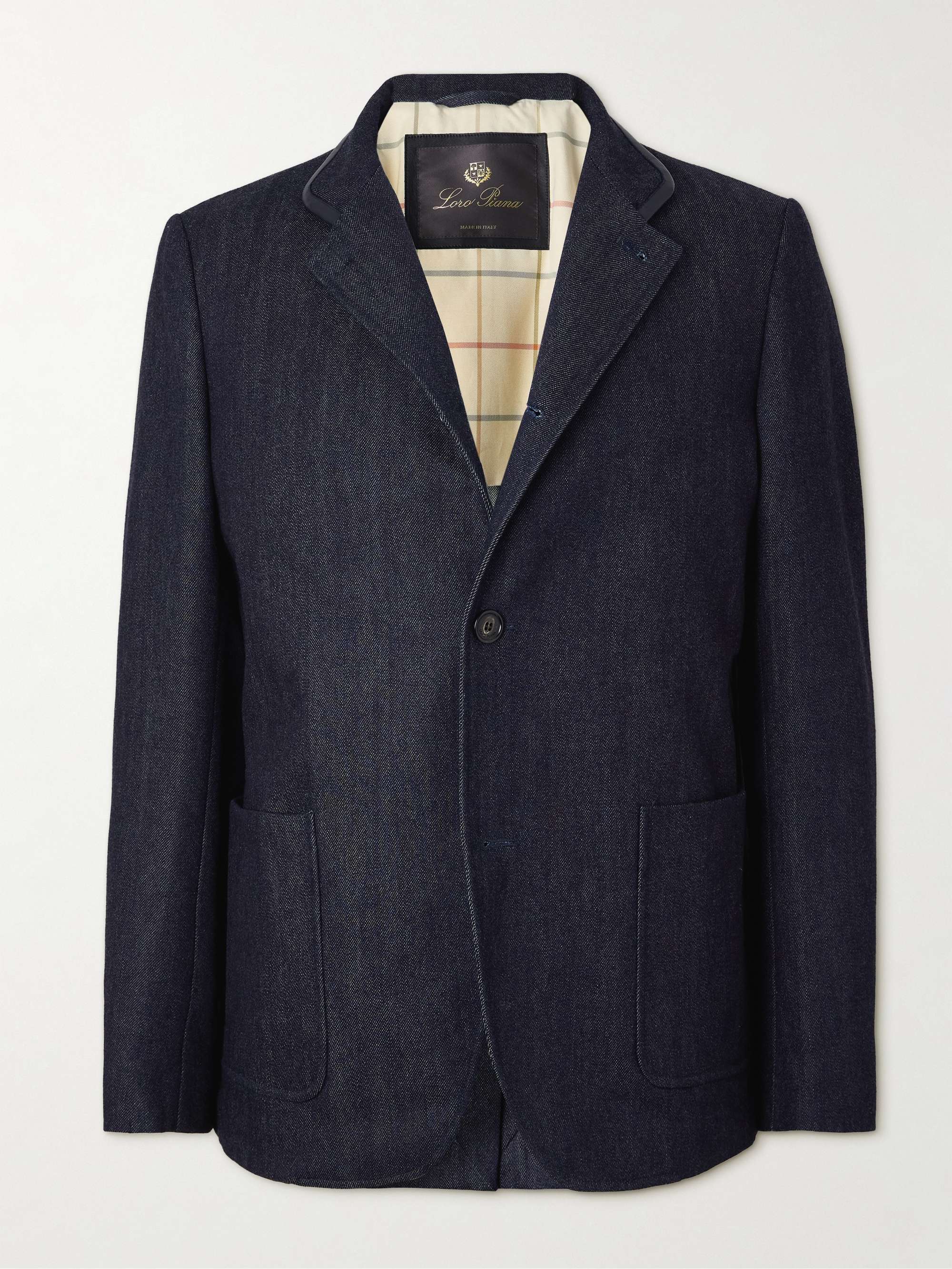Spagna Leather-Trimmed Cotton and Cashmere-Blend Denim Jacket view