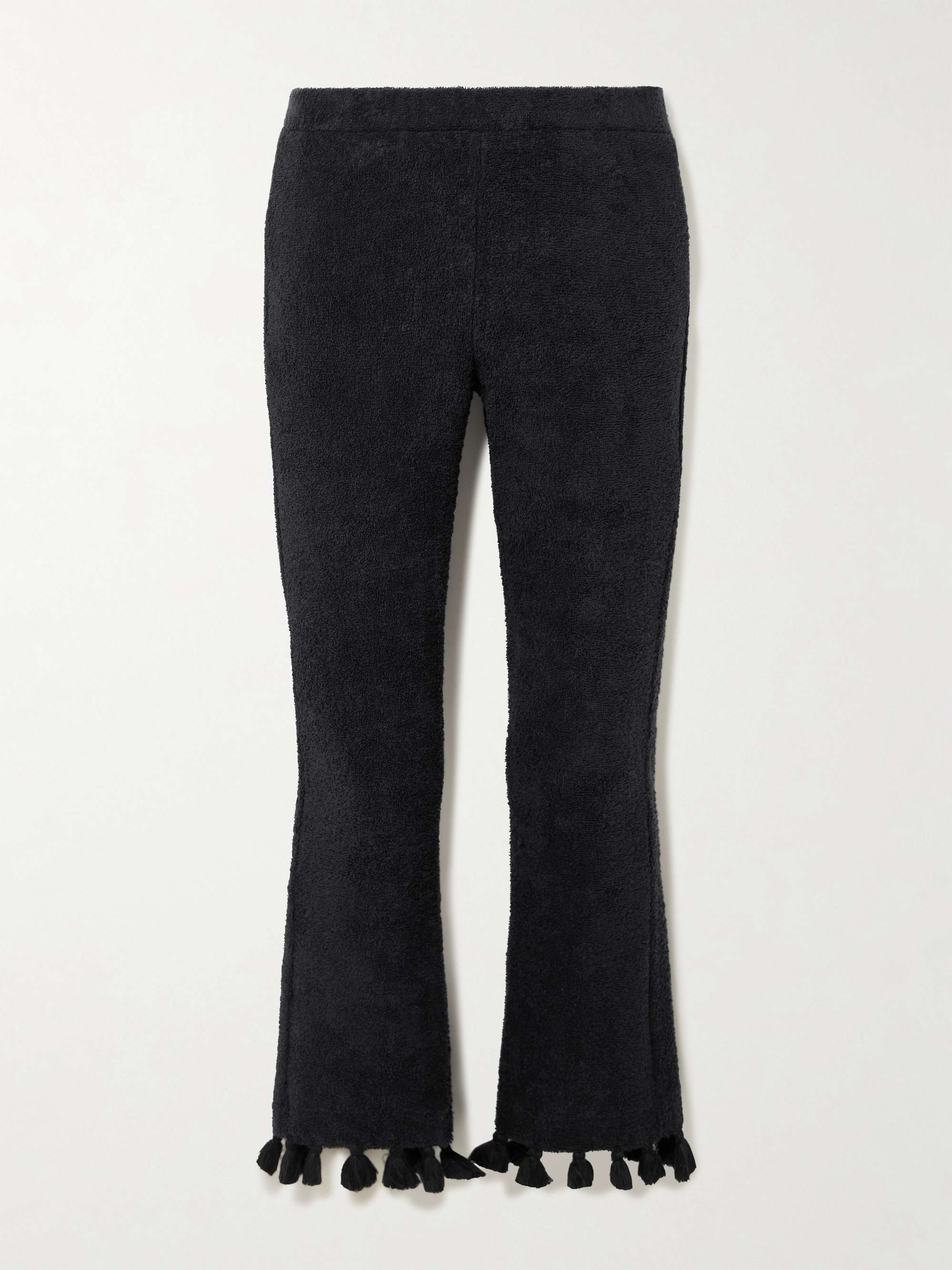 Cropped tasseled cotton-terry flared pants view