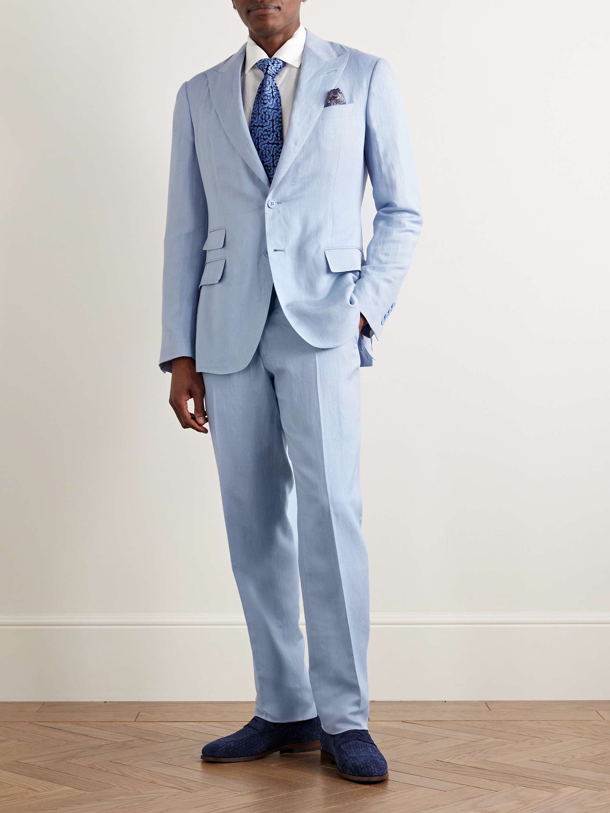 Gregory Straight-Leg Silk and Linen-Blend Suit Trousers view