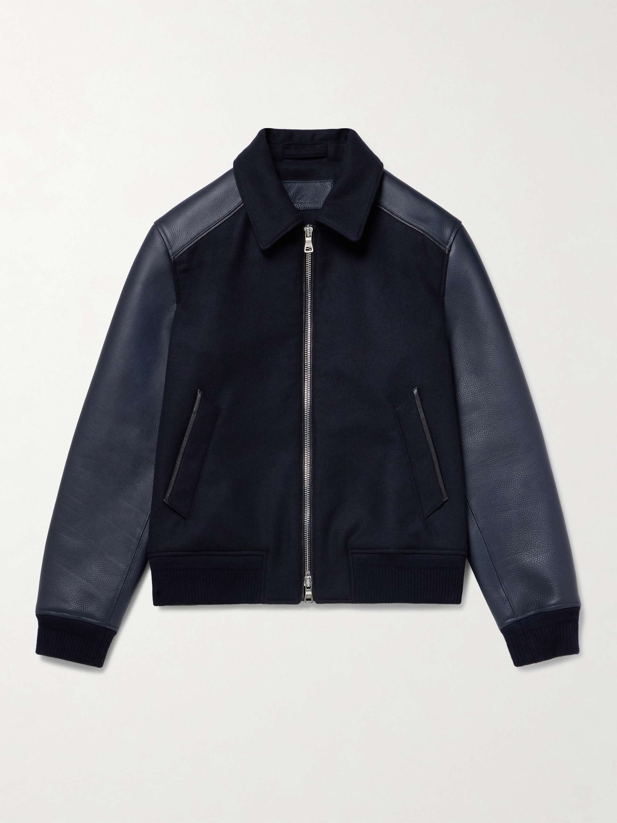 Panelled Ribbed Wool and Textured-Leather Varsity Jacket view