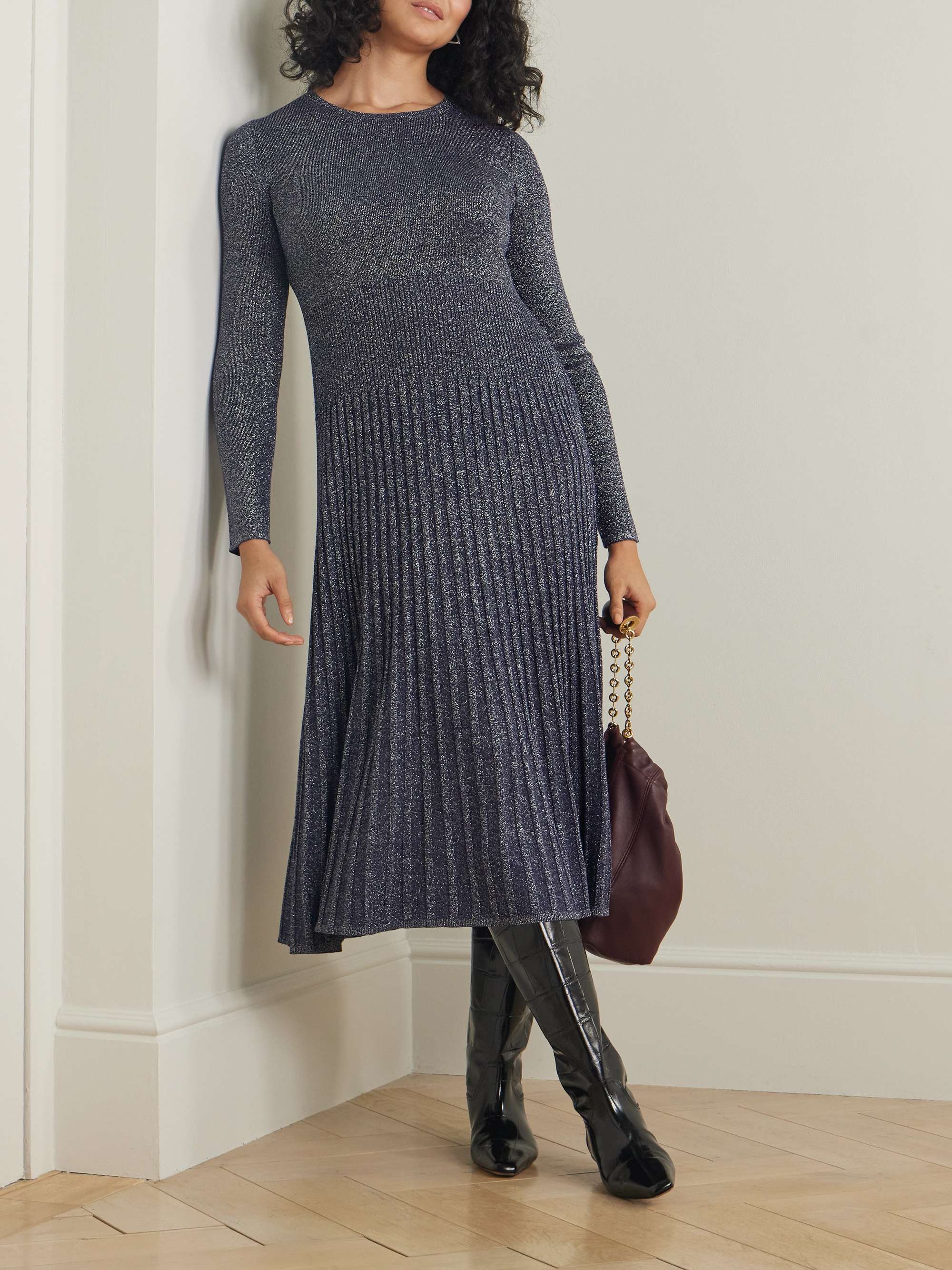 Ribbed lurex midi dress view