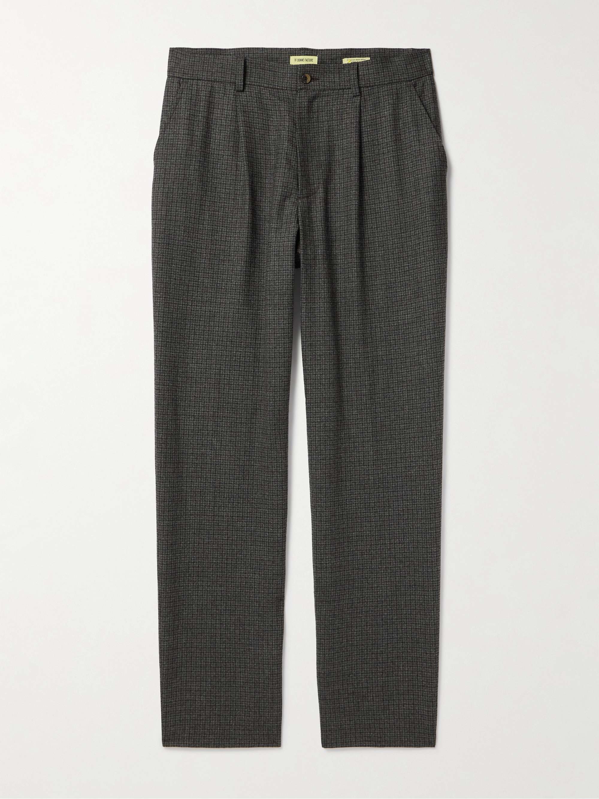 Tapered Pleated Checked Wool Trousers view