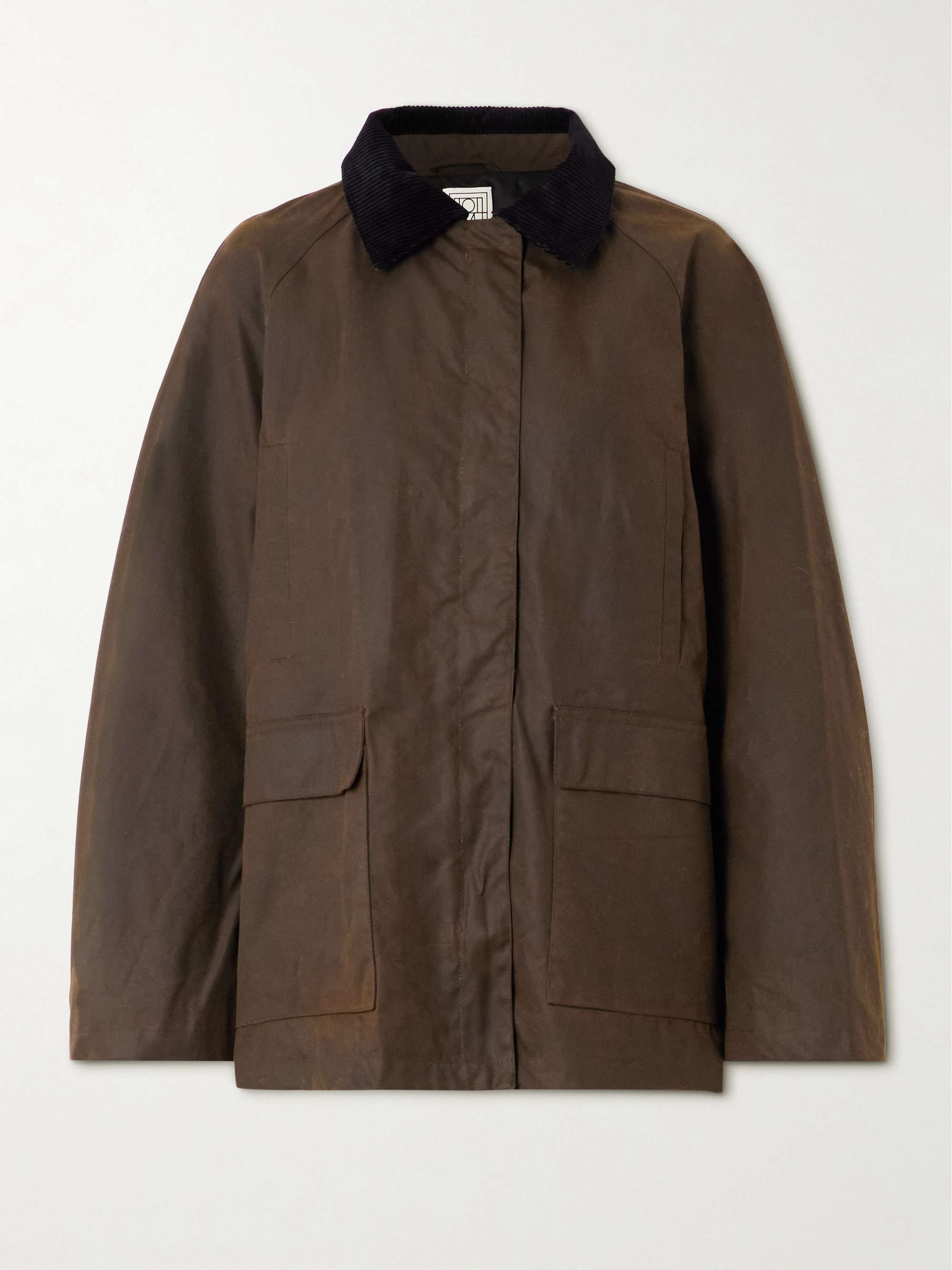 Oversized corduroy-trimmed waxed organic cotton jacket view