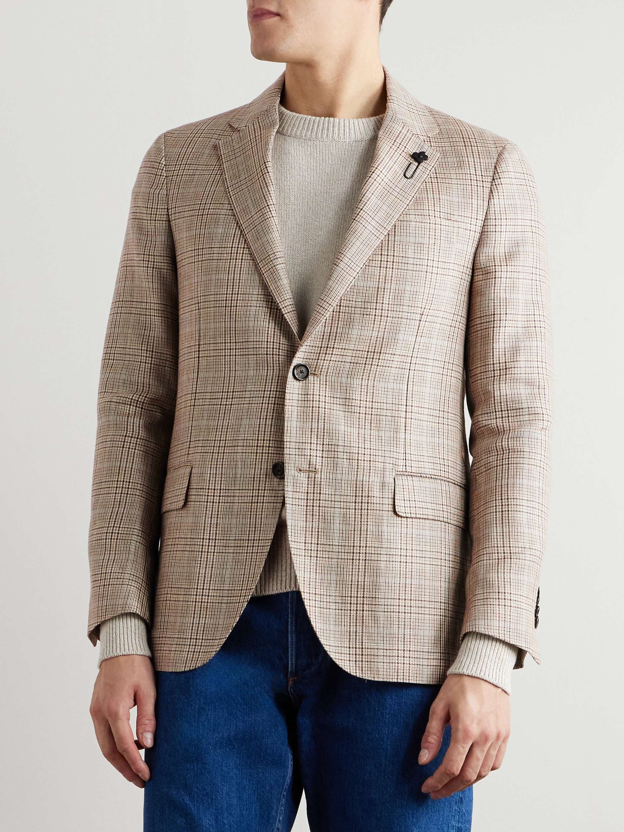 Prince of Wales Checked Wool and Linen-Blend Blazer view