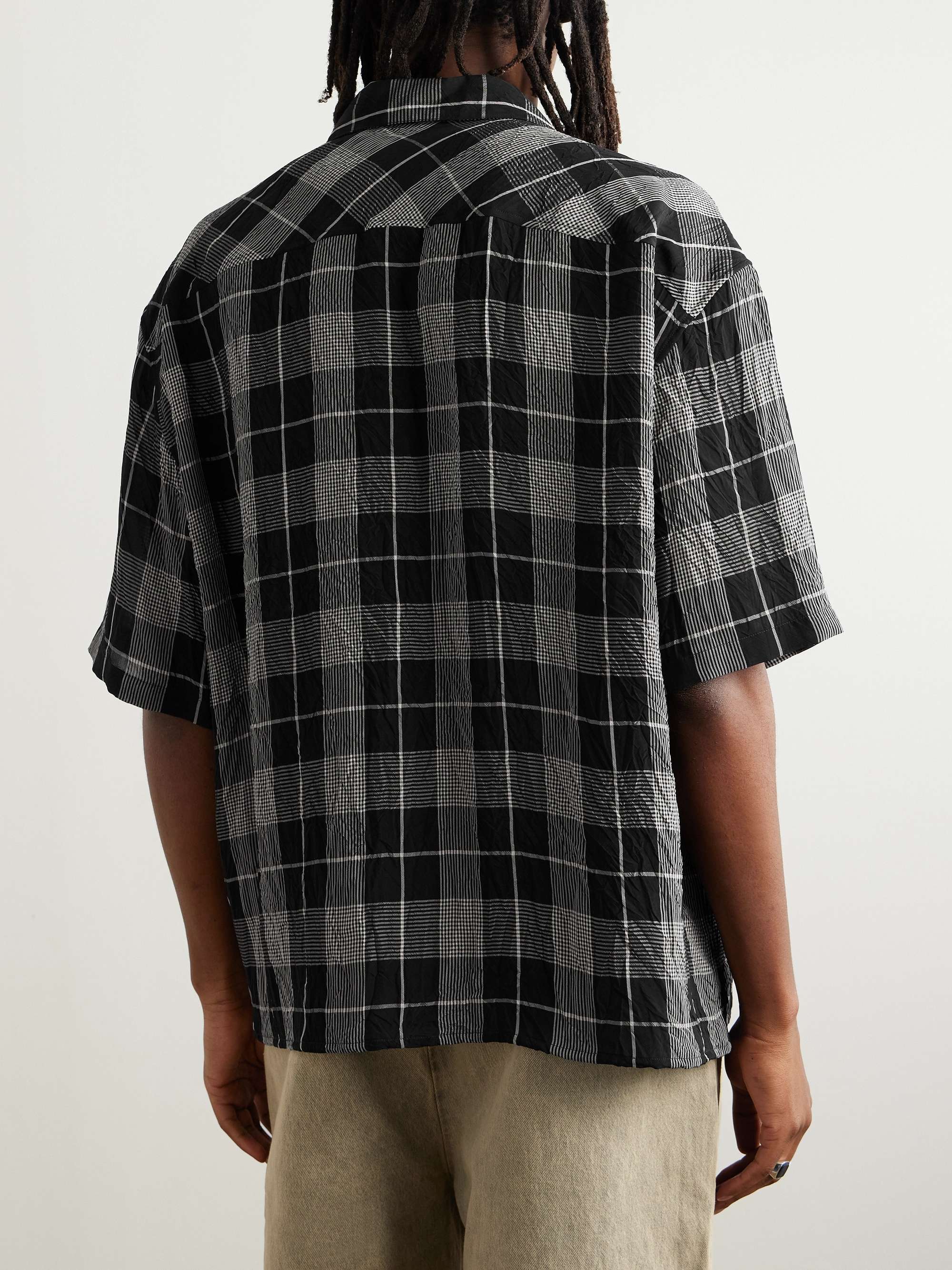 Camp-Collar Checked Crinkled-Twill Shirt view
