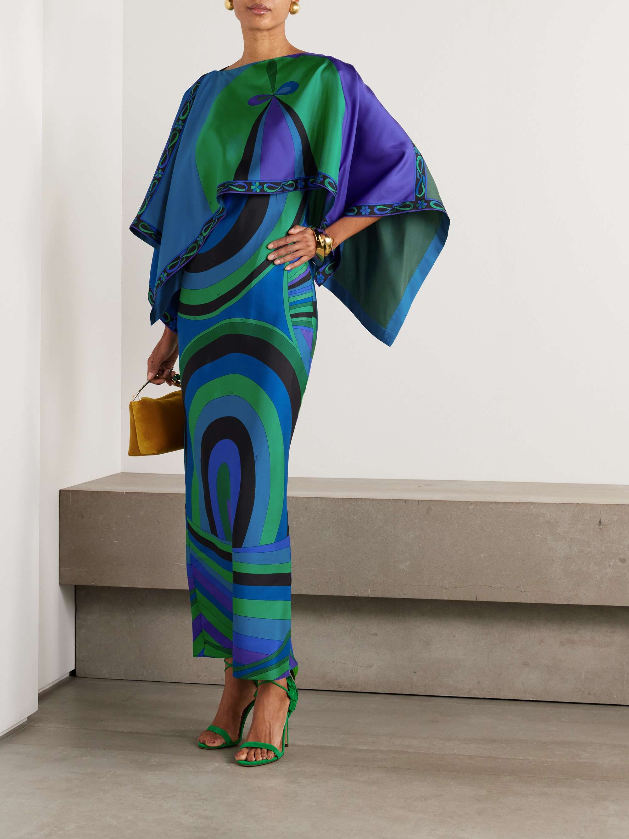 Layered printed silk-twill maxi dress view
