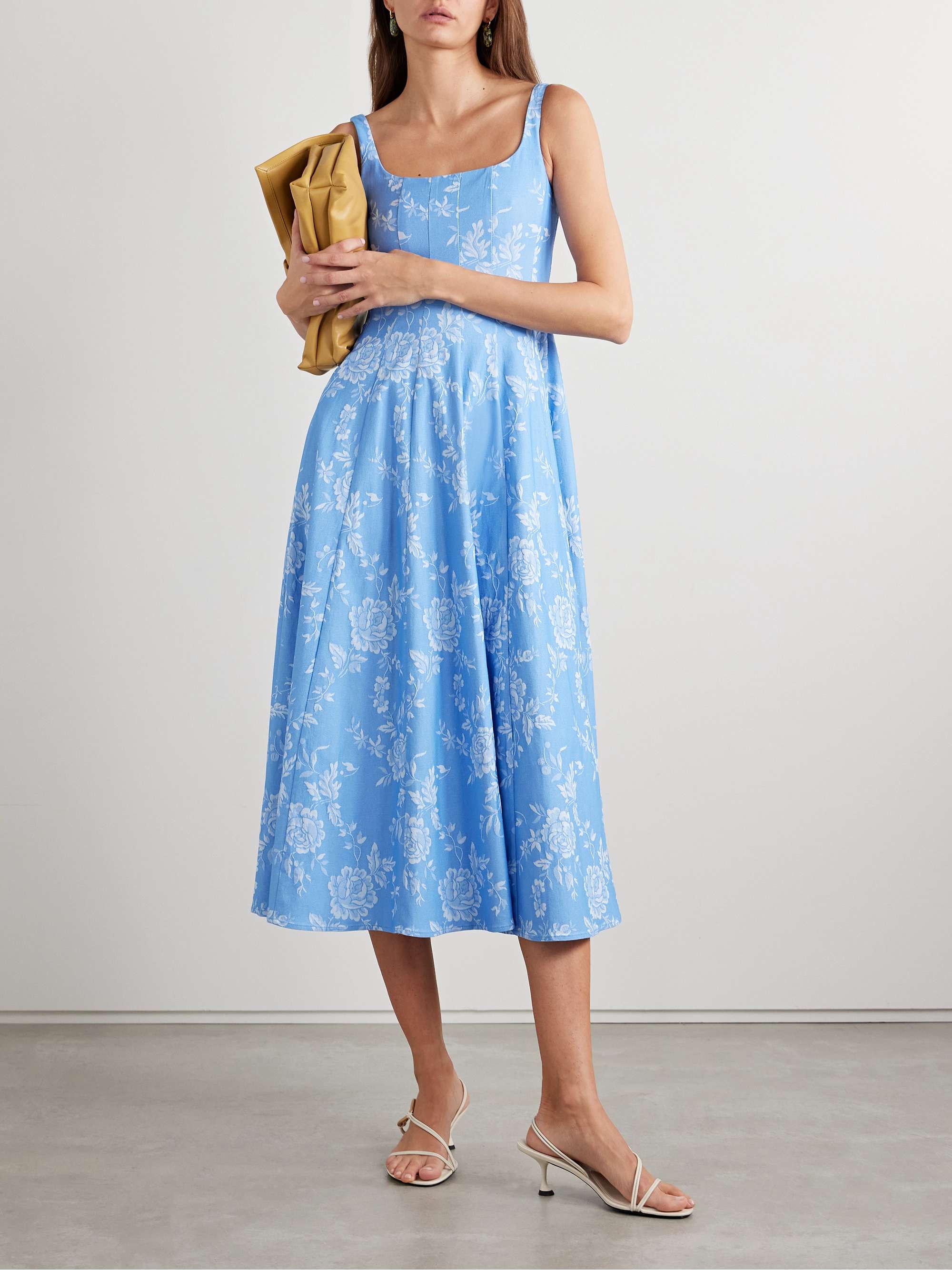 Wells pleated floral-jacquard stretch-twill midi dress view