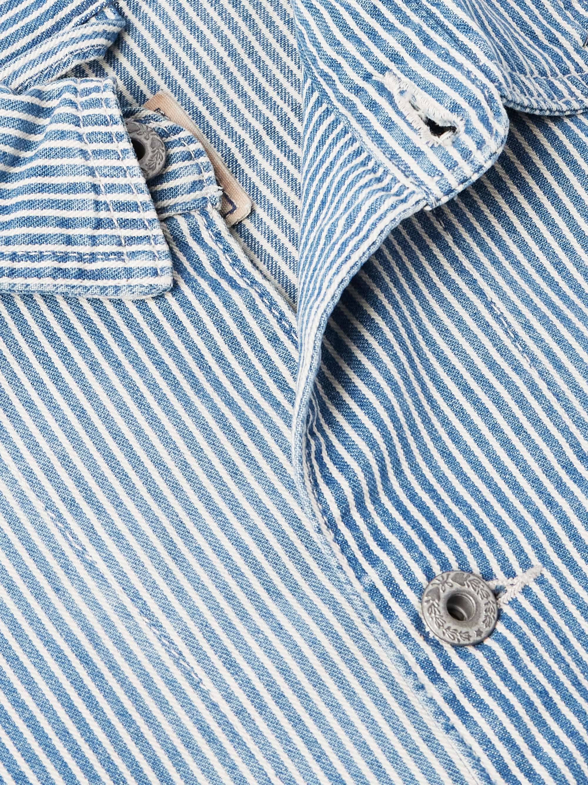 Logo-Appliquéd Paint-Splattered Striped Denim Overshirt view