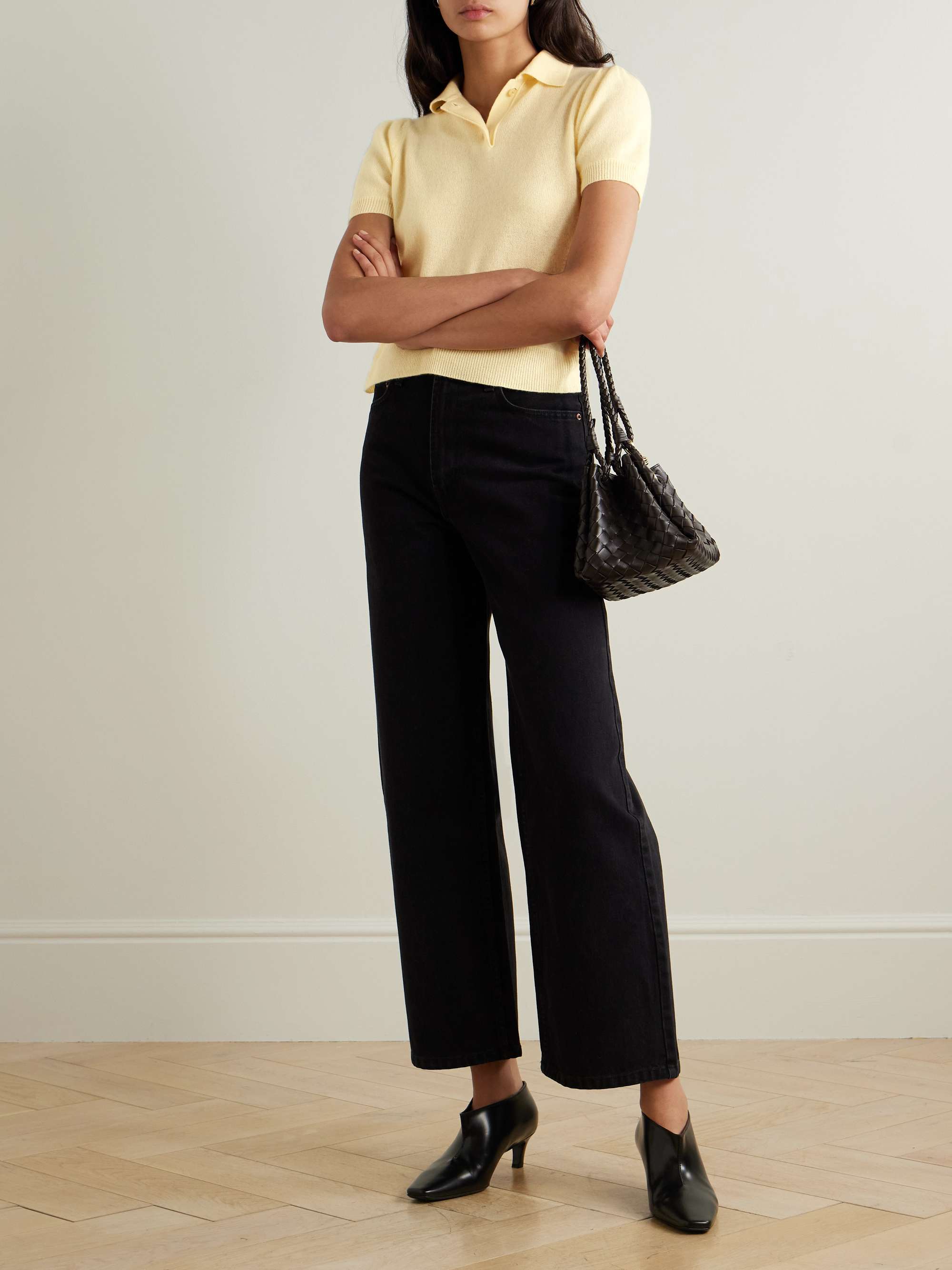 Cropped cashmere polo shirt view