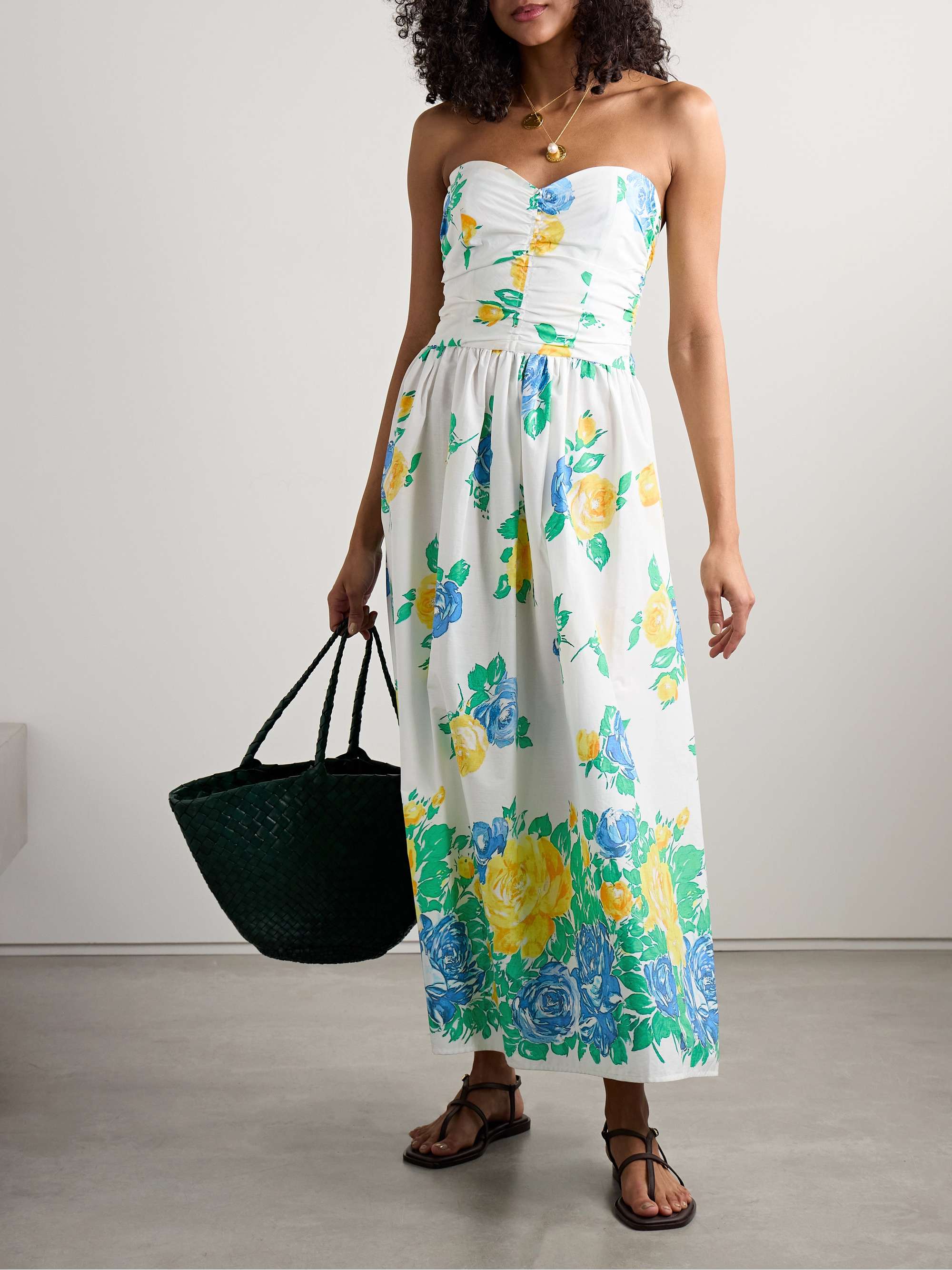 Desideria strapless floral-print cotton-voile midi dress view