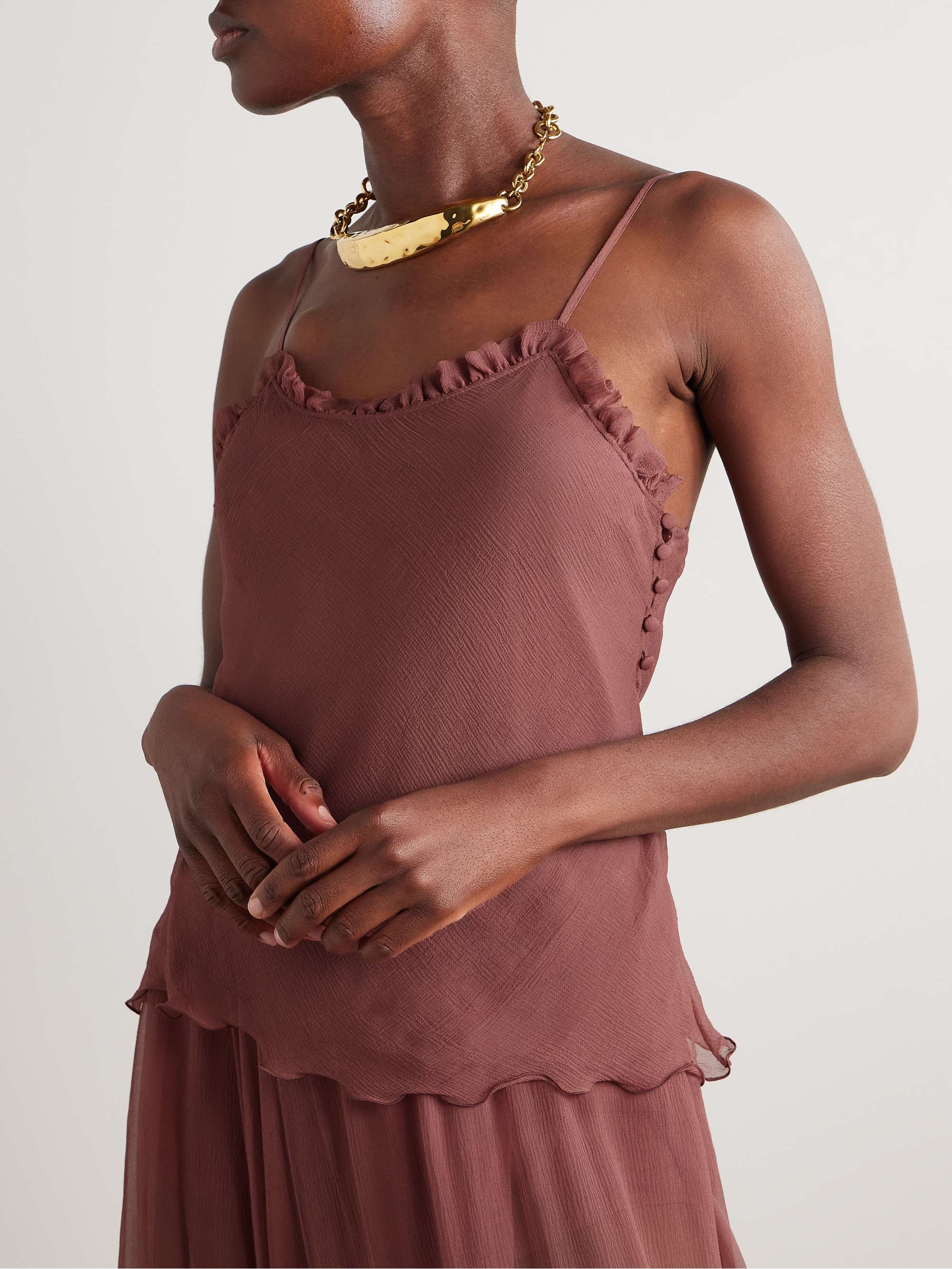 Ruffled silk-crepon camisole view