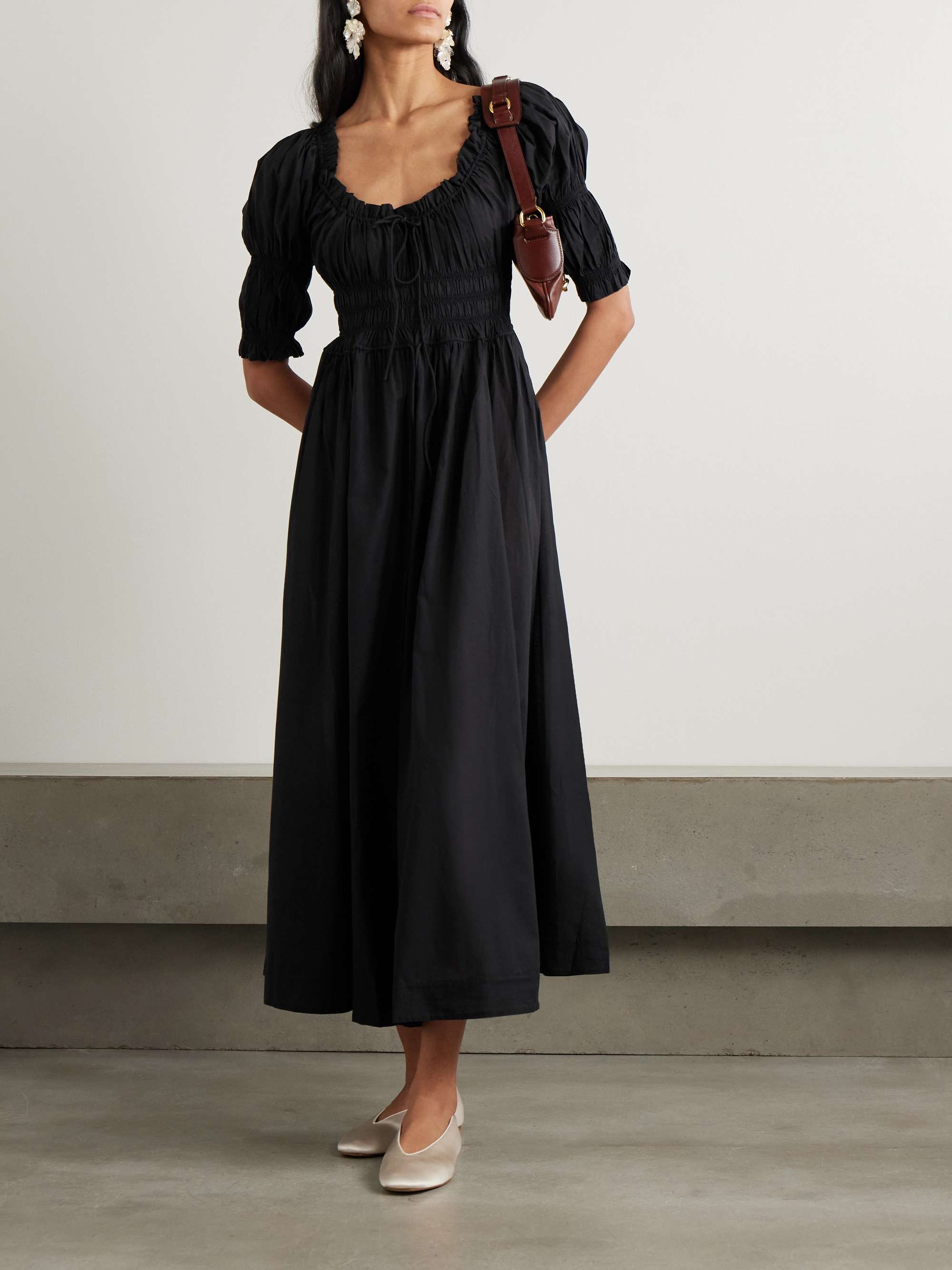 Ischia shirred organic cotton-voile midi dress view