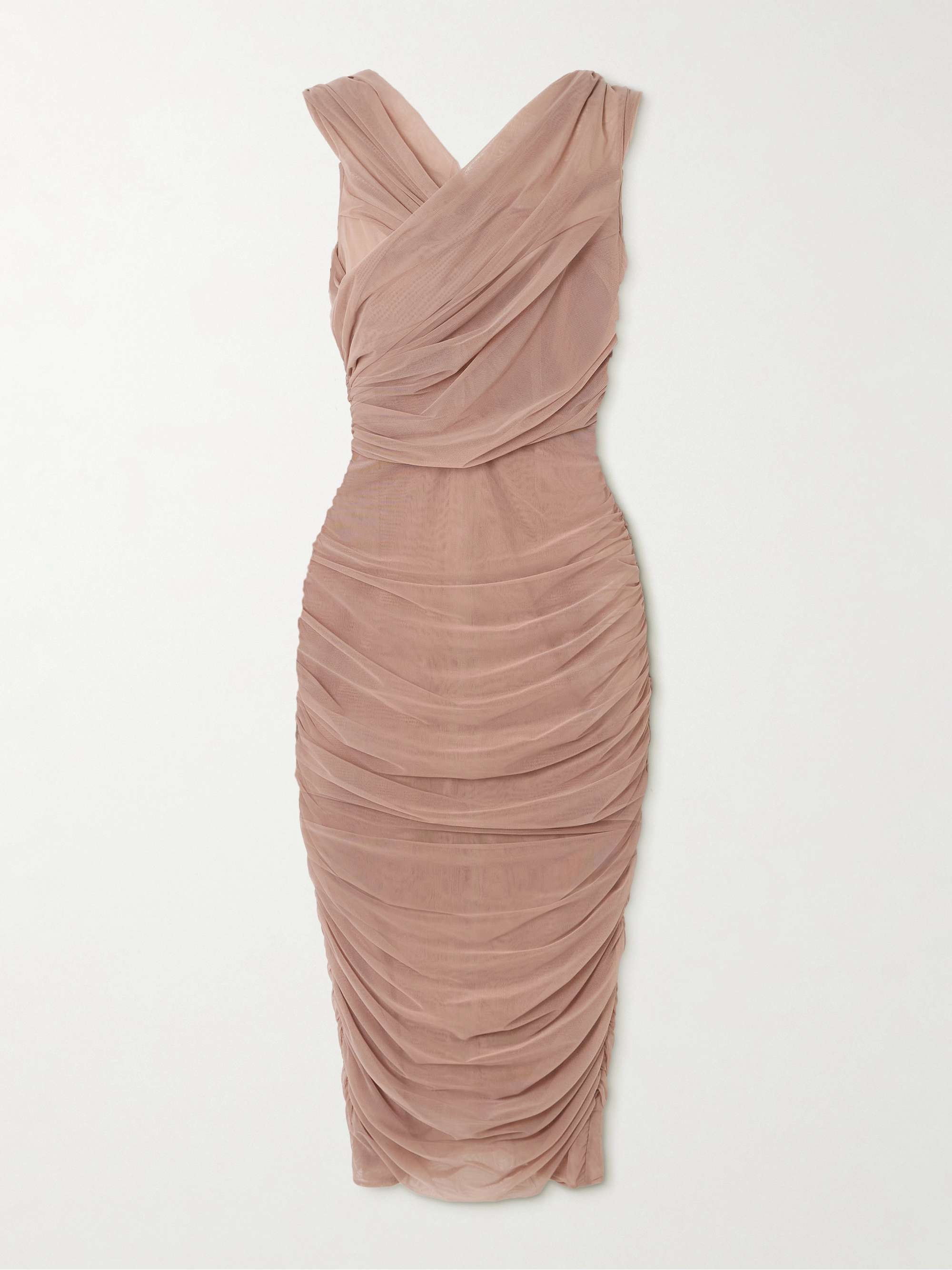 Ruched stretch-tulle midi dress view
