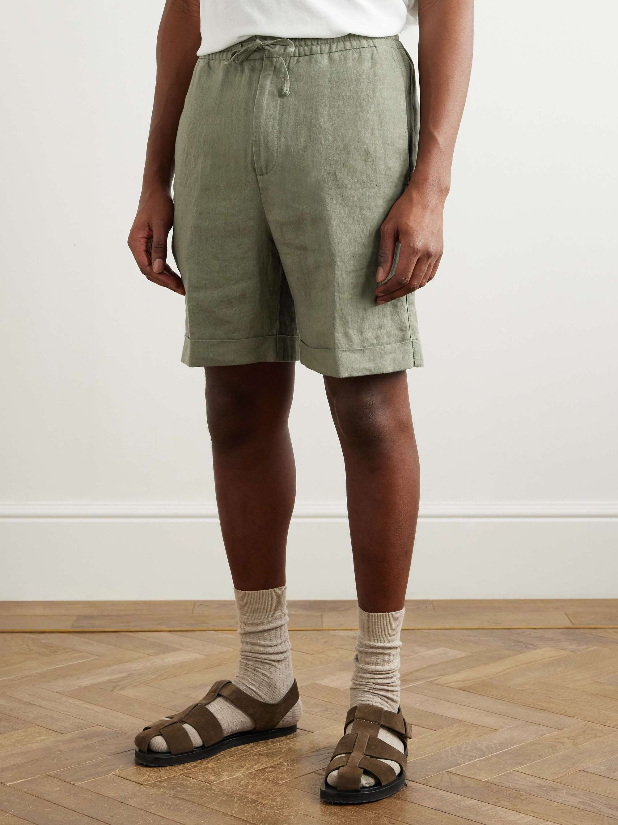 Straight-Leg Linen Drawstring Shorts view