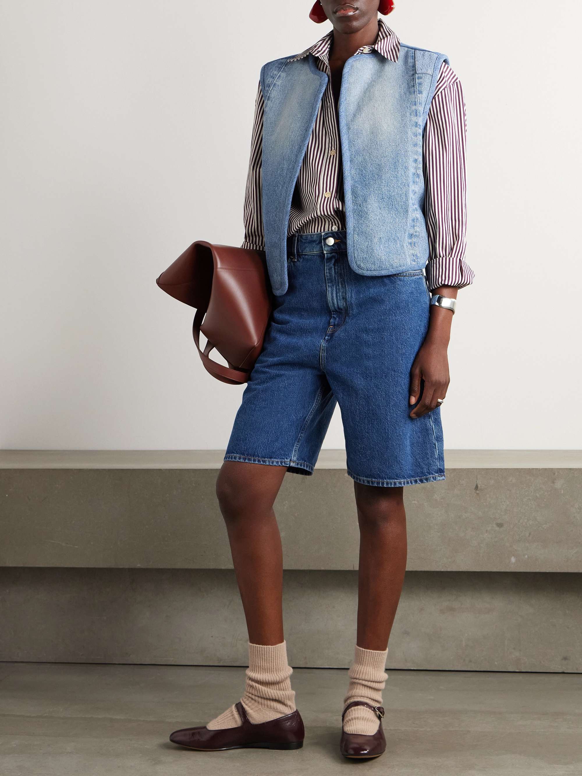 Reversible denim and faux shearling vest view
