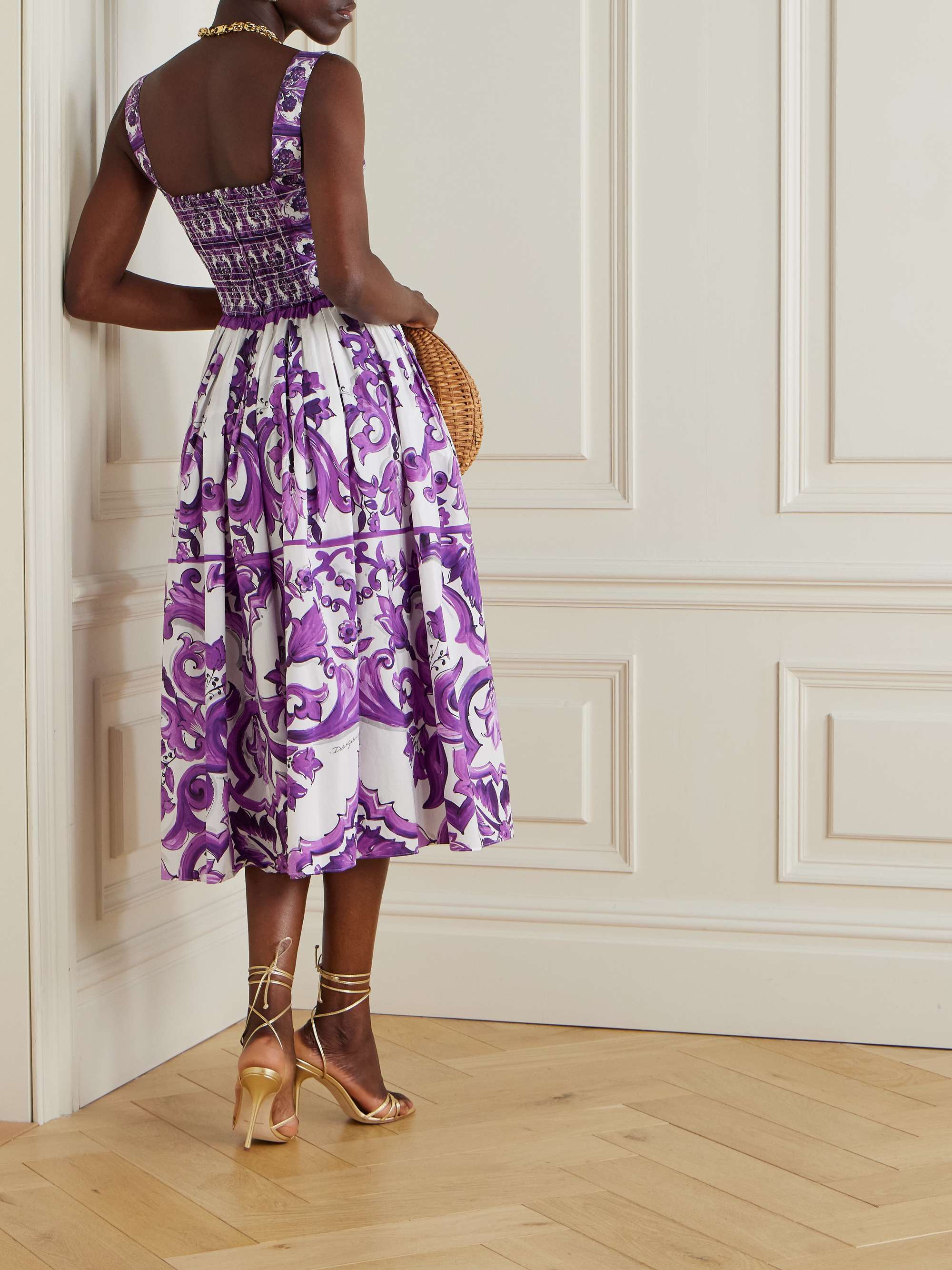 Pleated printed cotton-poplin midi dress view