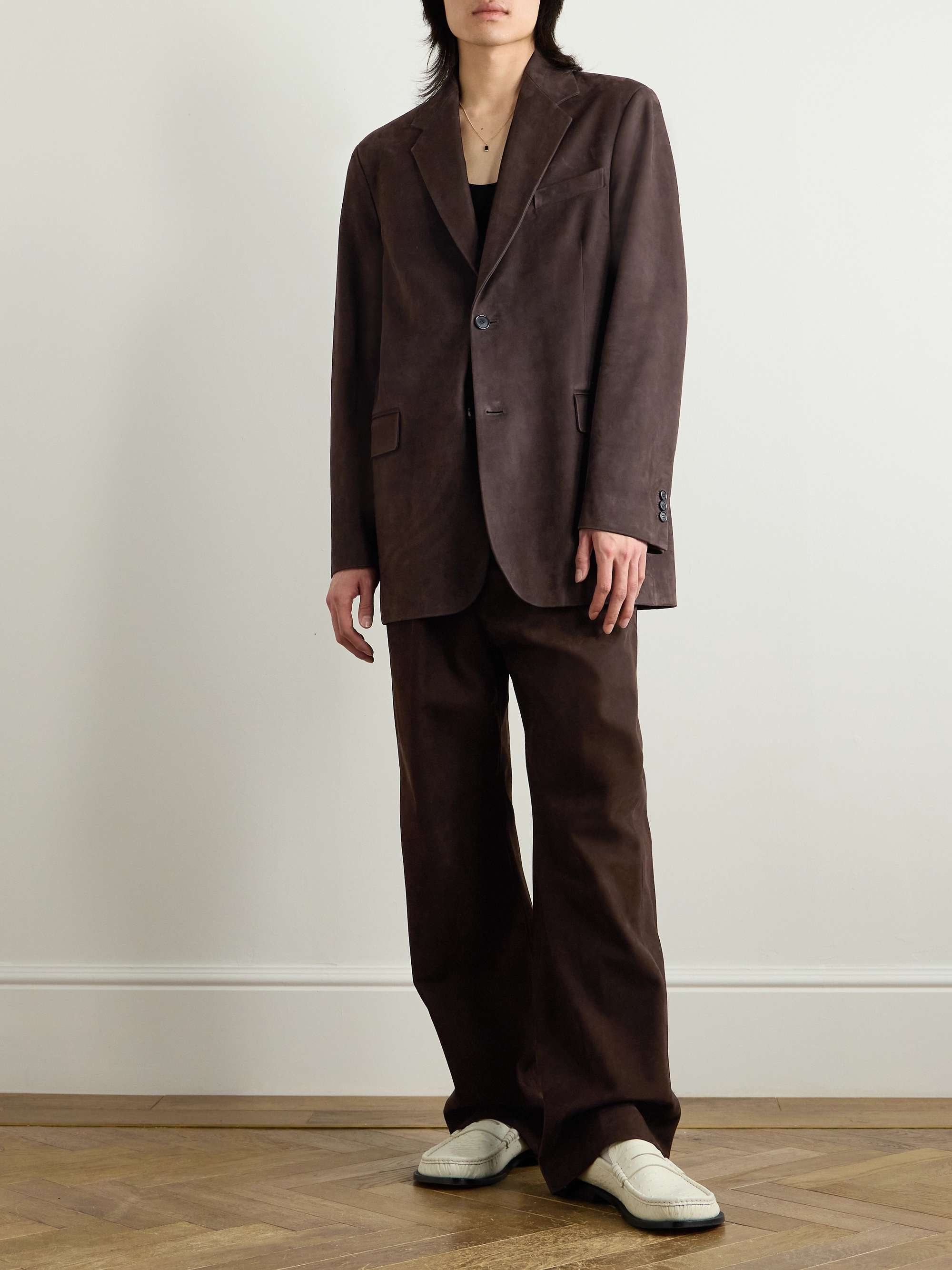 Wide-Leg Pleated Nubuck Trousers view