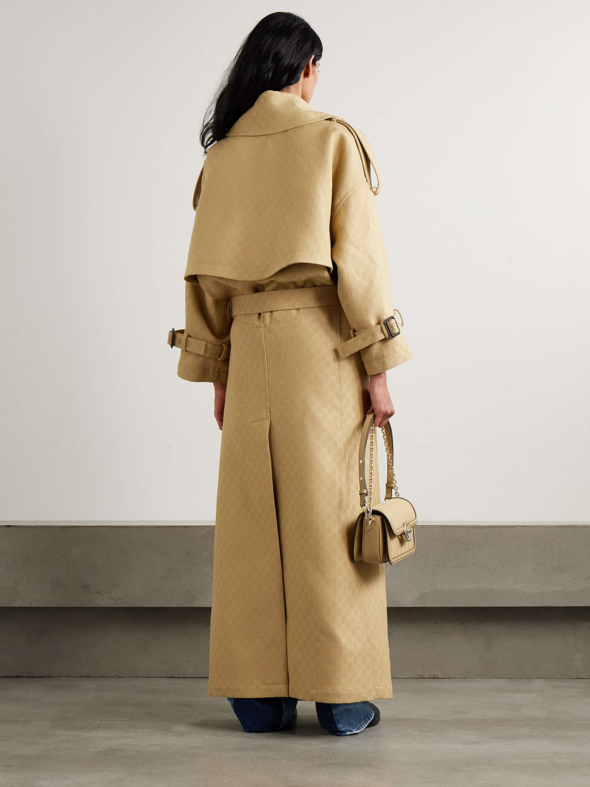 Oversized double-breasted belted wool and silk-blend jacquard trench coat view