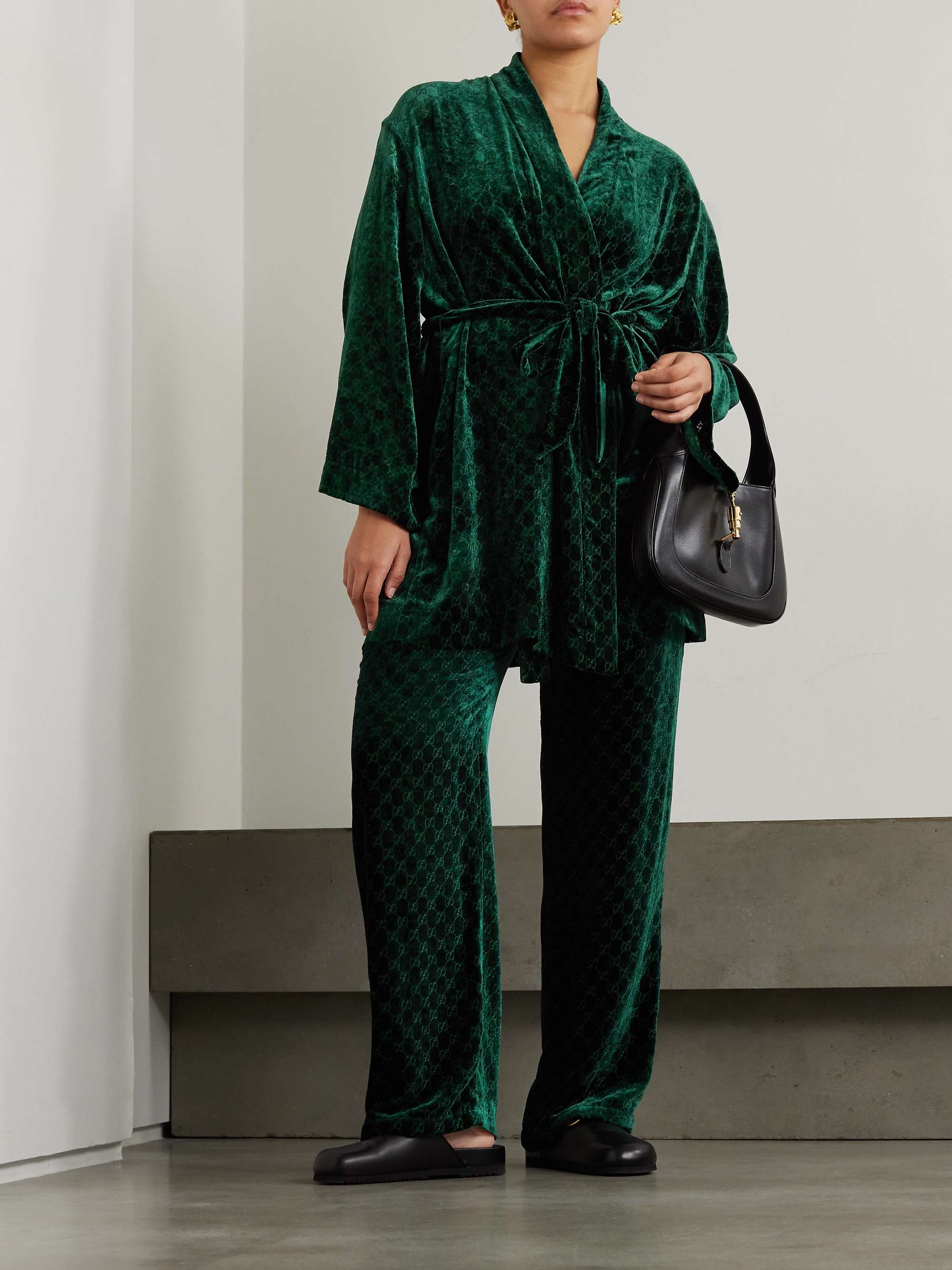 Belted devoré-velvet robe view