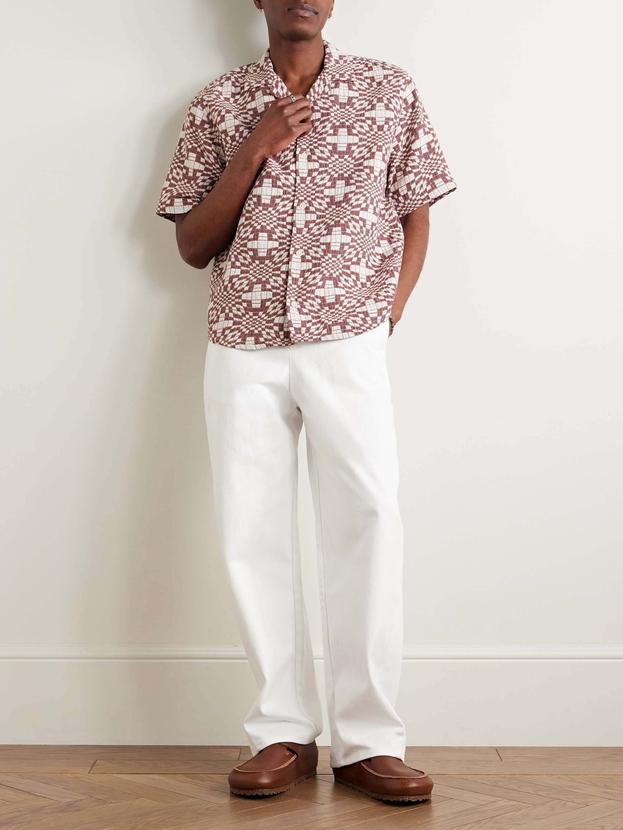 Wavy Optic Convertible-Collar Cotton-Jacquard Shirt view