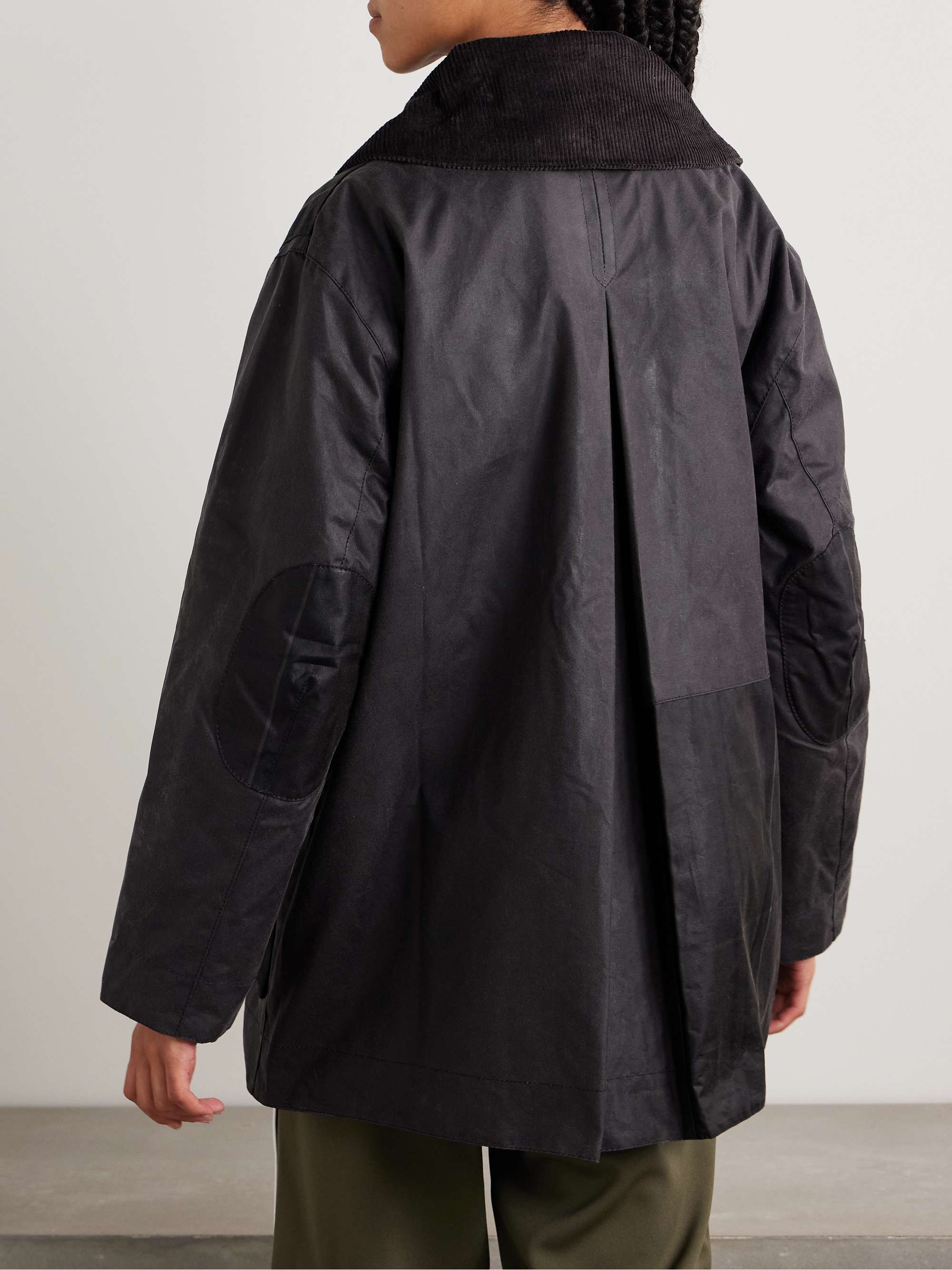 + GANNI corduroy-trimmed paneled checked waxed-organic cotton jacket view