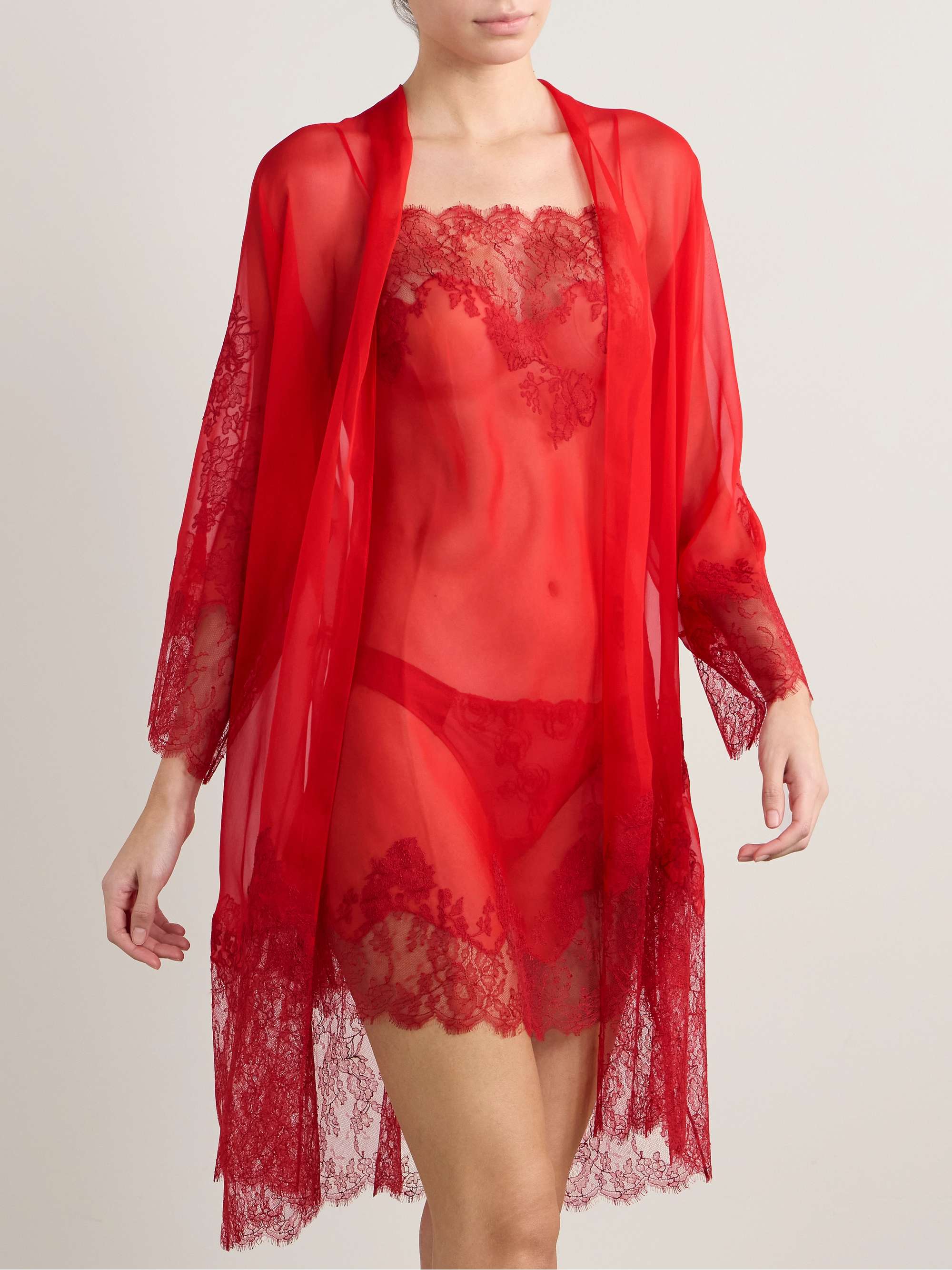 Lace-trimmed silk-chiffon chemise view