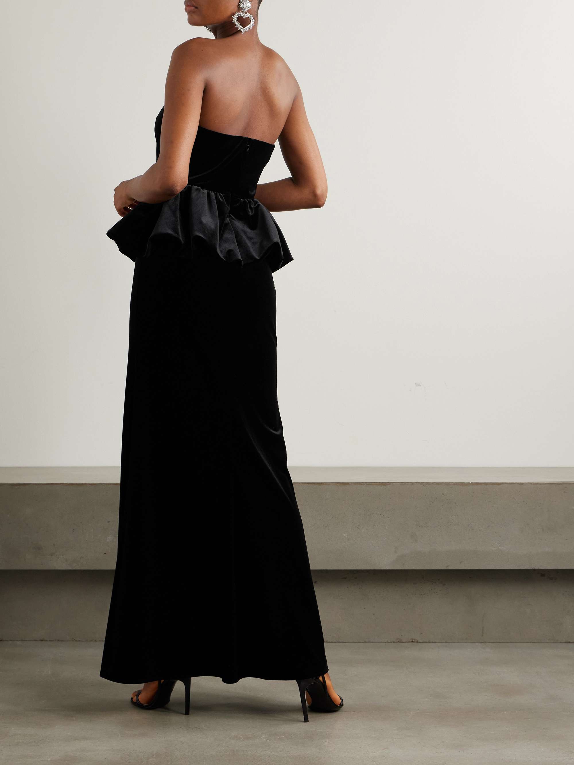 Strapless cutout velvet peplum maxi dress view