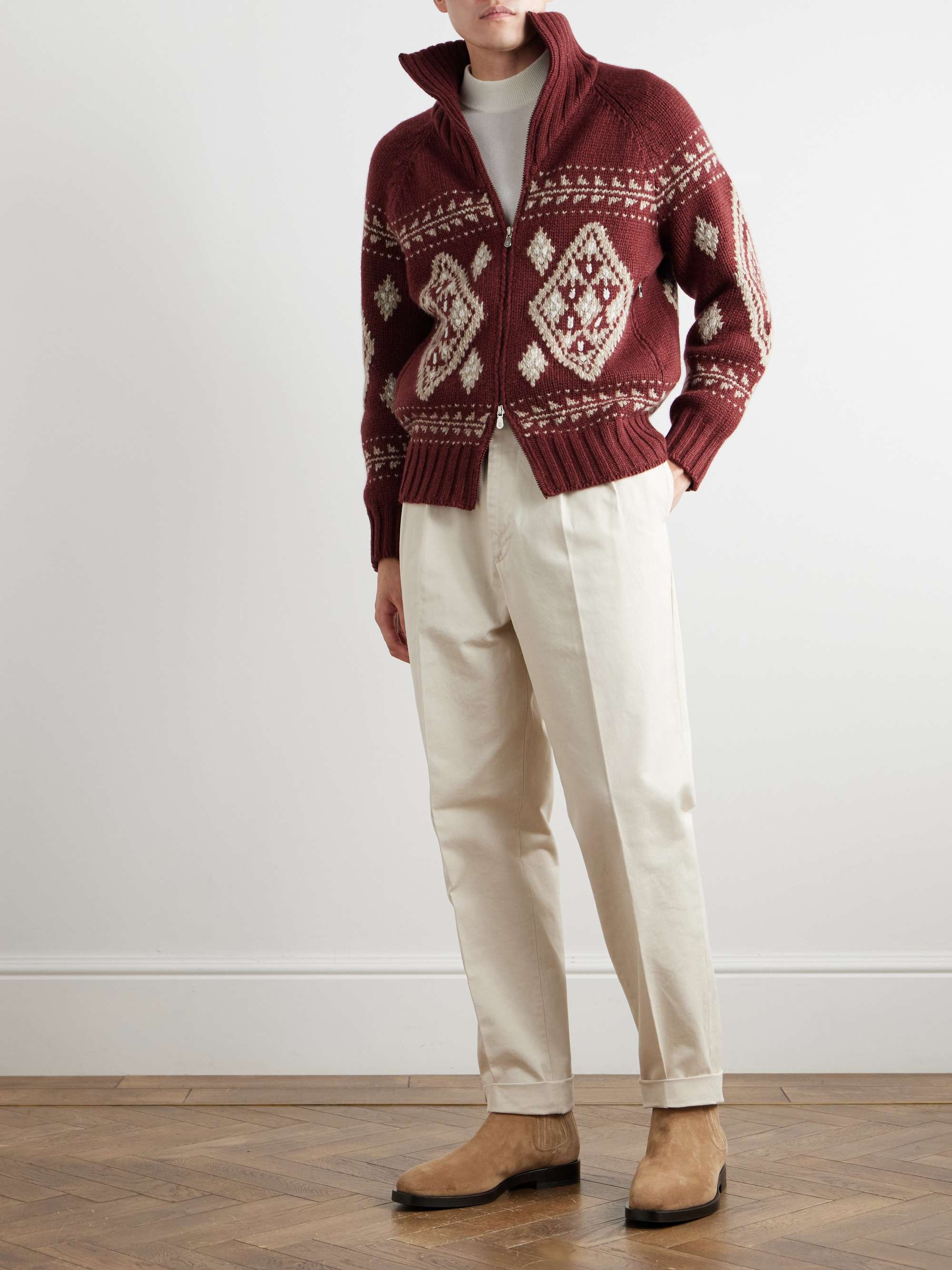 Jacquard-Knit Cashmere Zip-Up Cardigan view