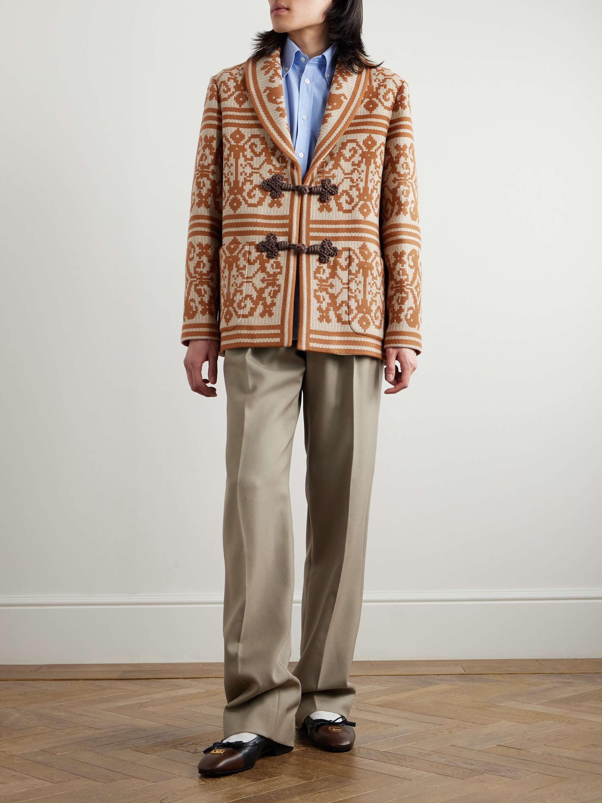 Shawl-Collar Cotton and Linen-Blend Jacquard Cardigan view