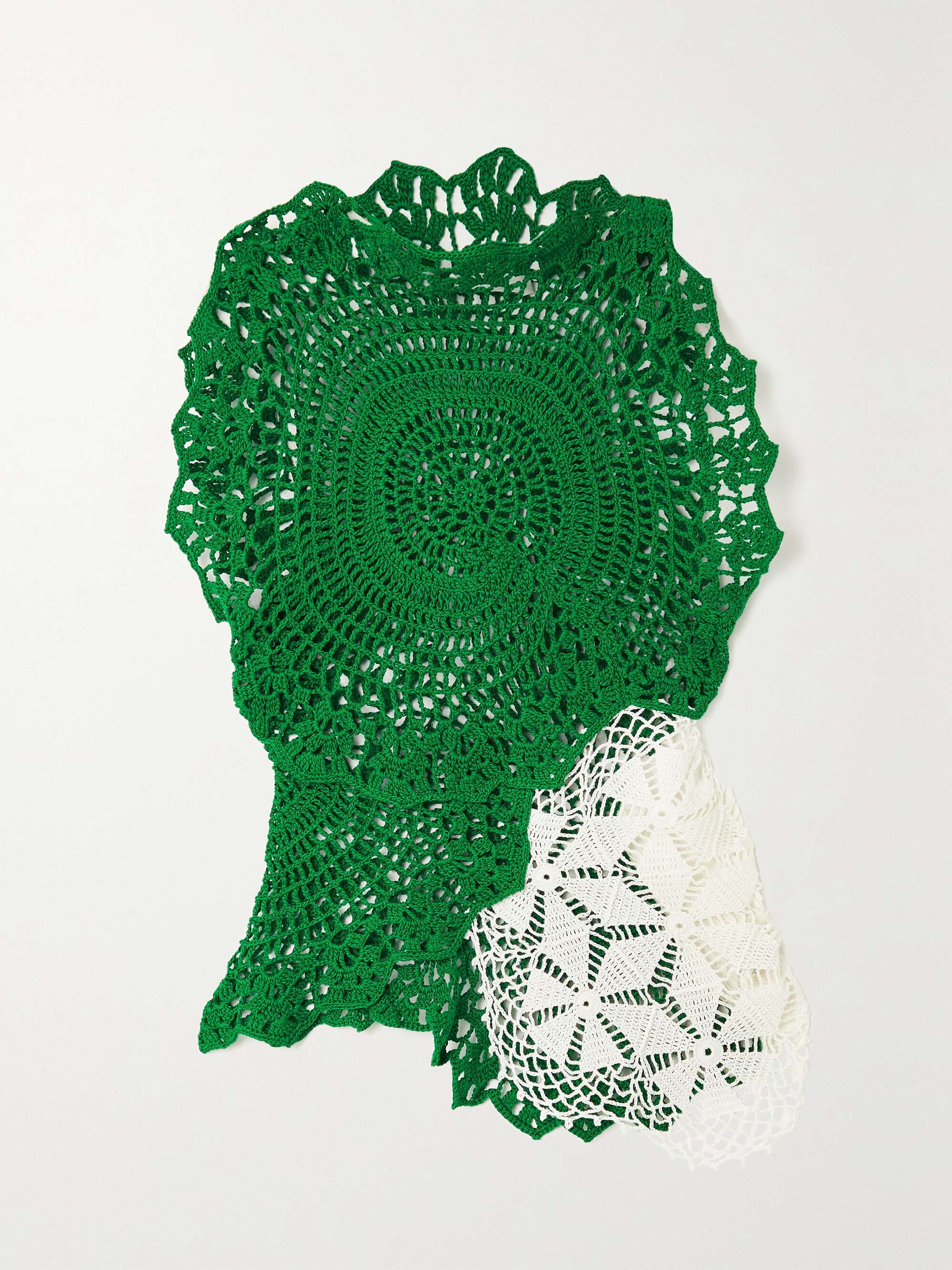 Christa asymmetric two-tone crocheted cotton top view