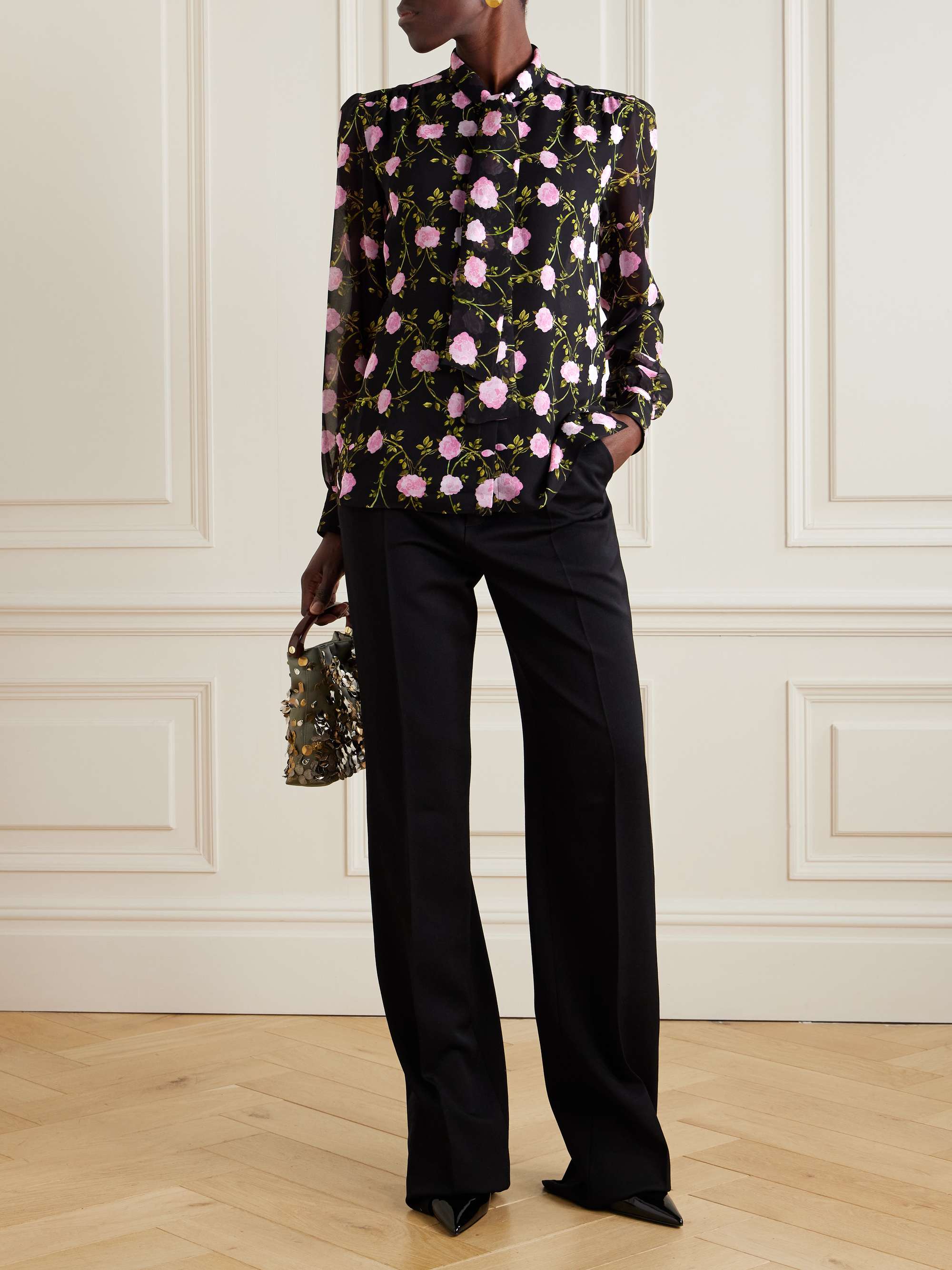 Pussy-bow floral-print silk-chiffon blouse view