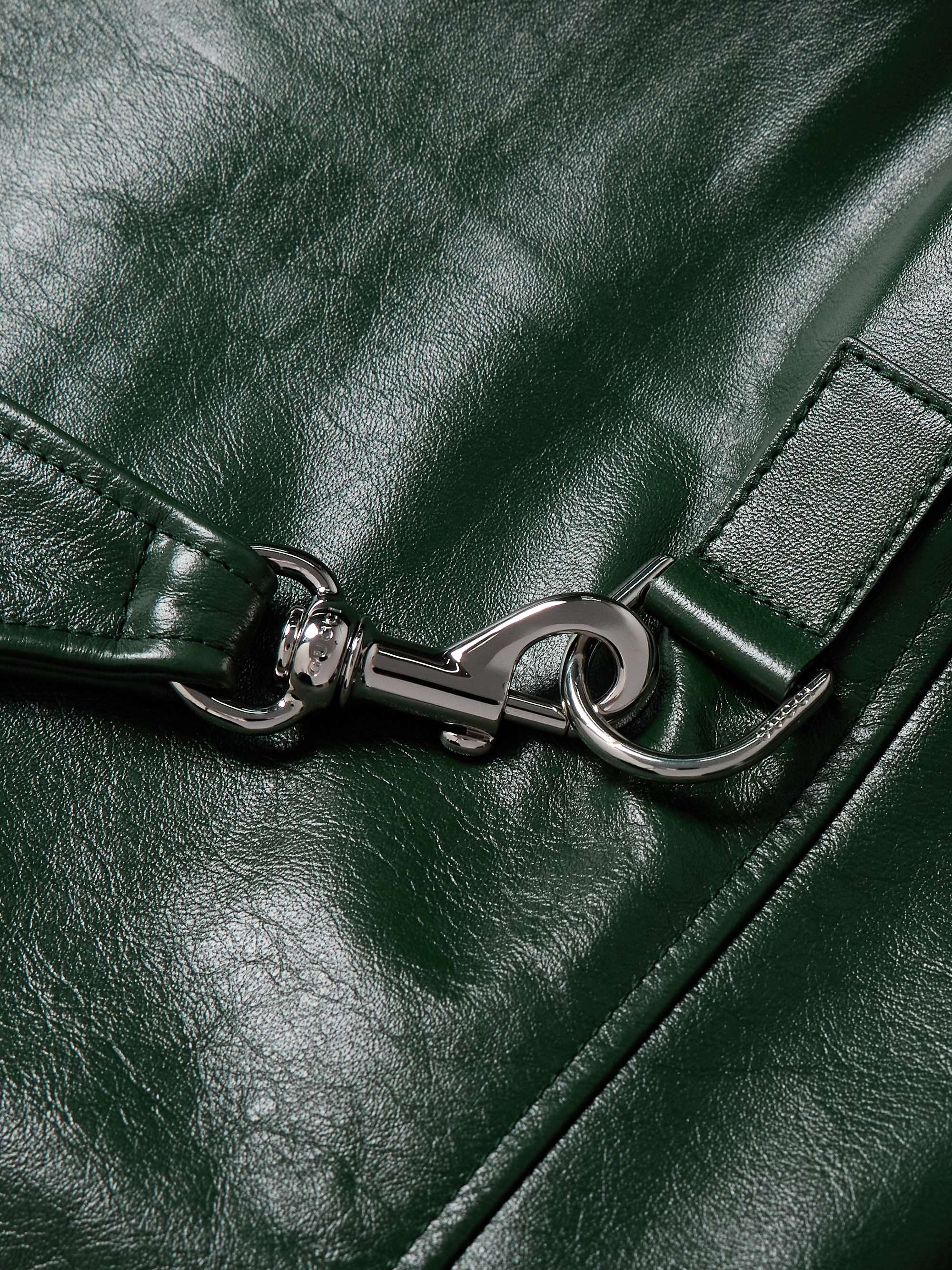 Logo-Embossed Belted Leather Jacket view