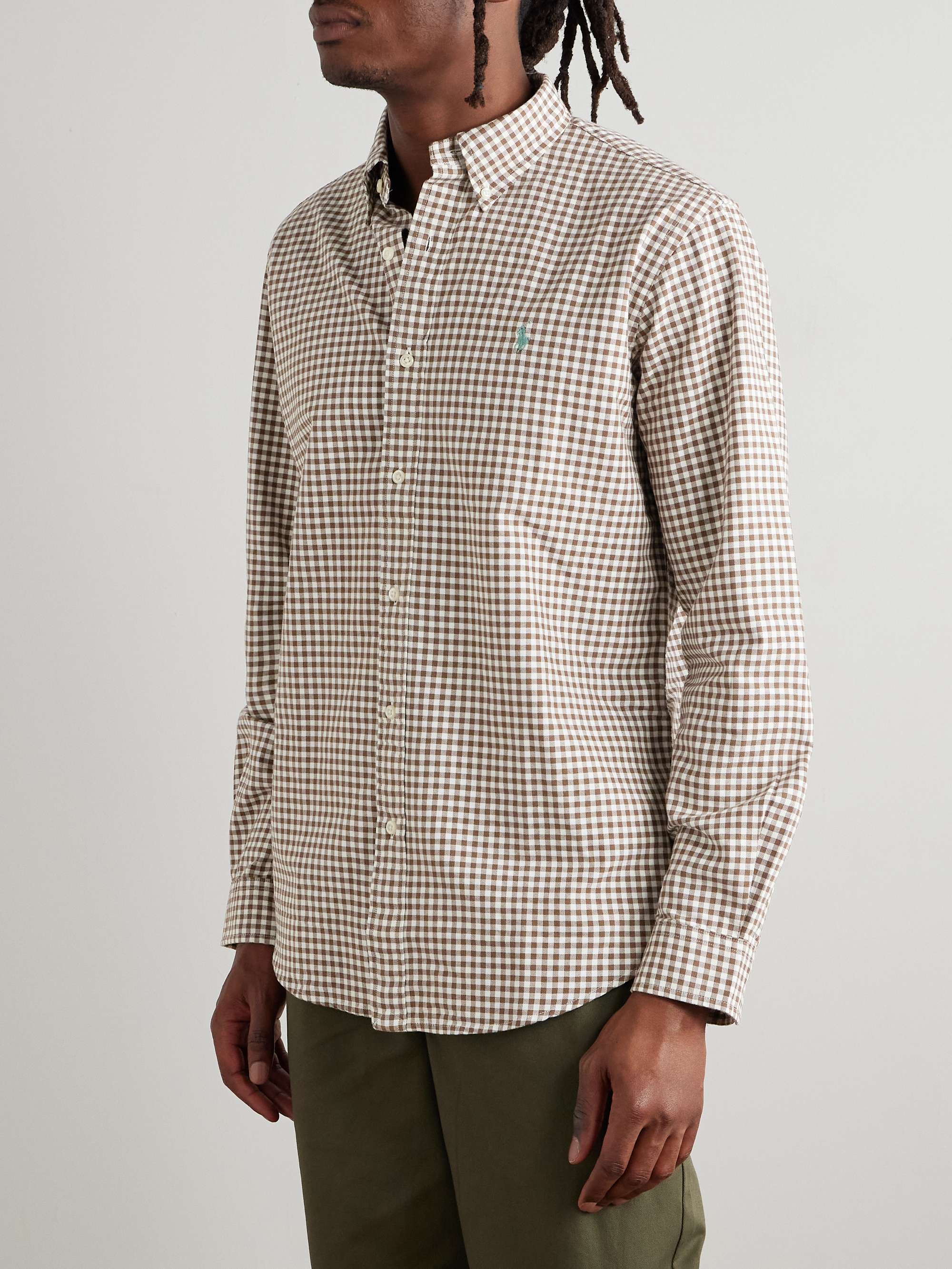 Button-Down Collar Logo-Embroidered Checked Cotton Shirt view