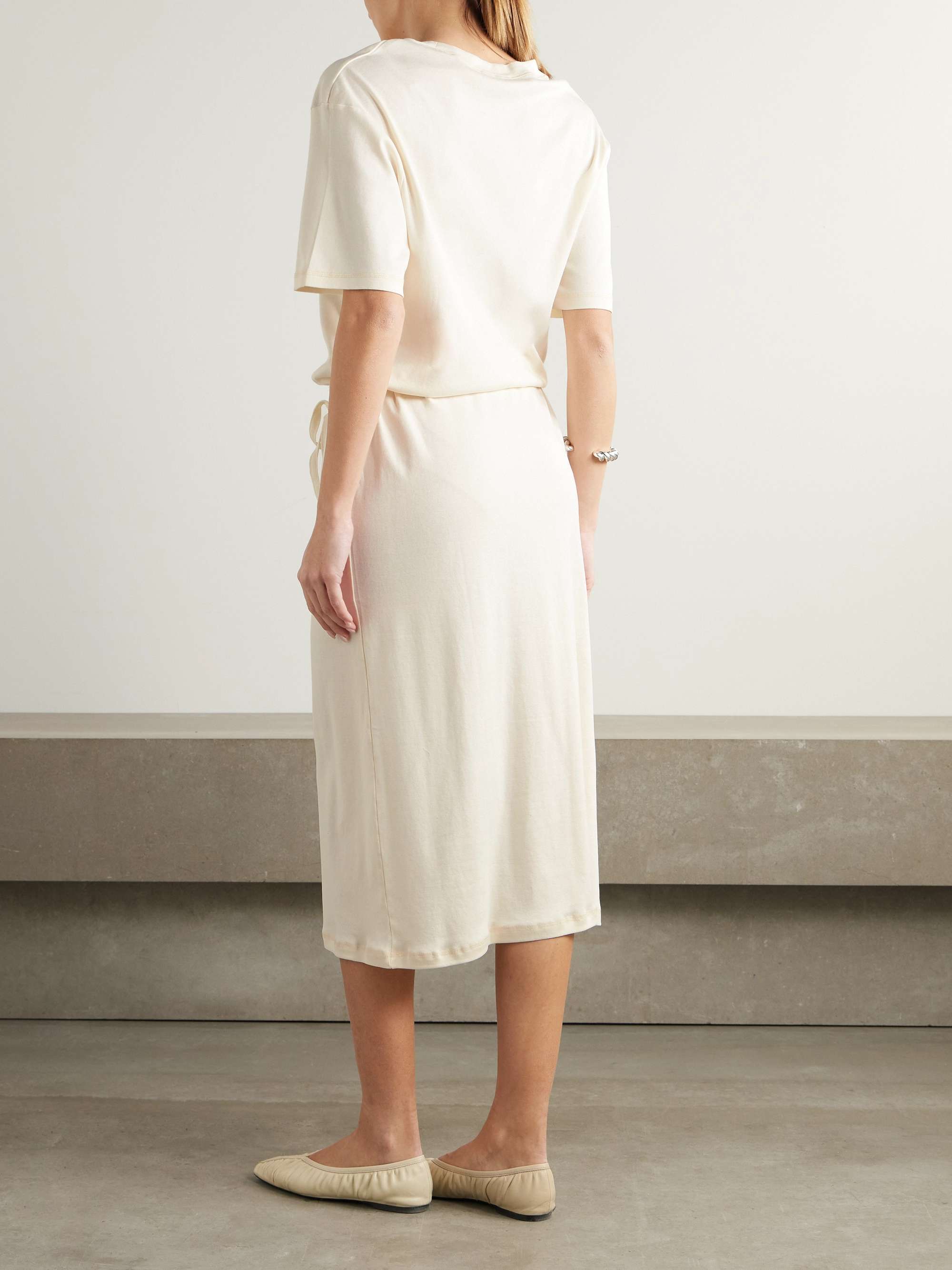 Belted cotton-jersey midi dress view