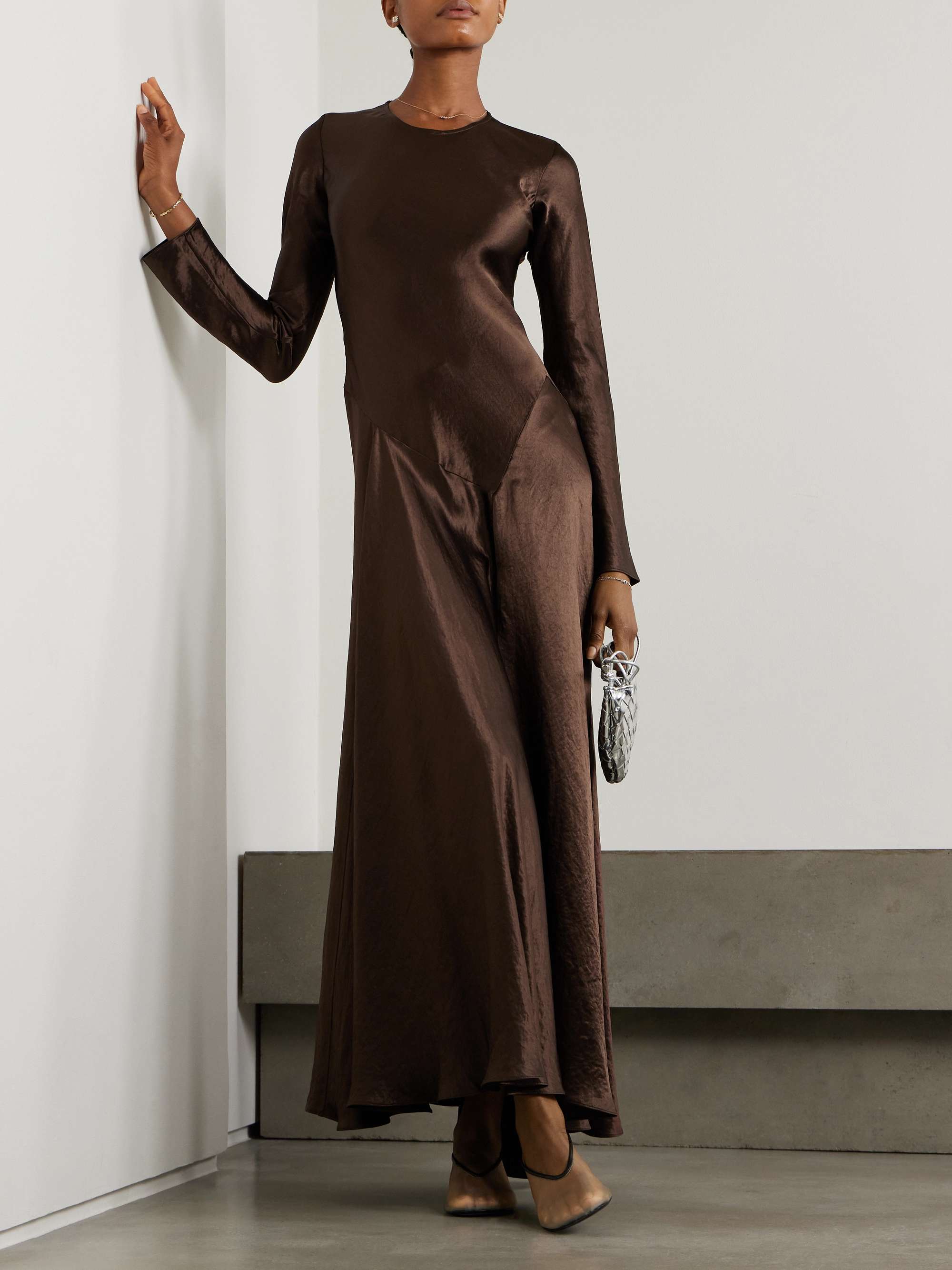 Yara paneled hammered-satin maxi dress view