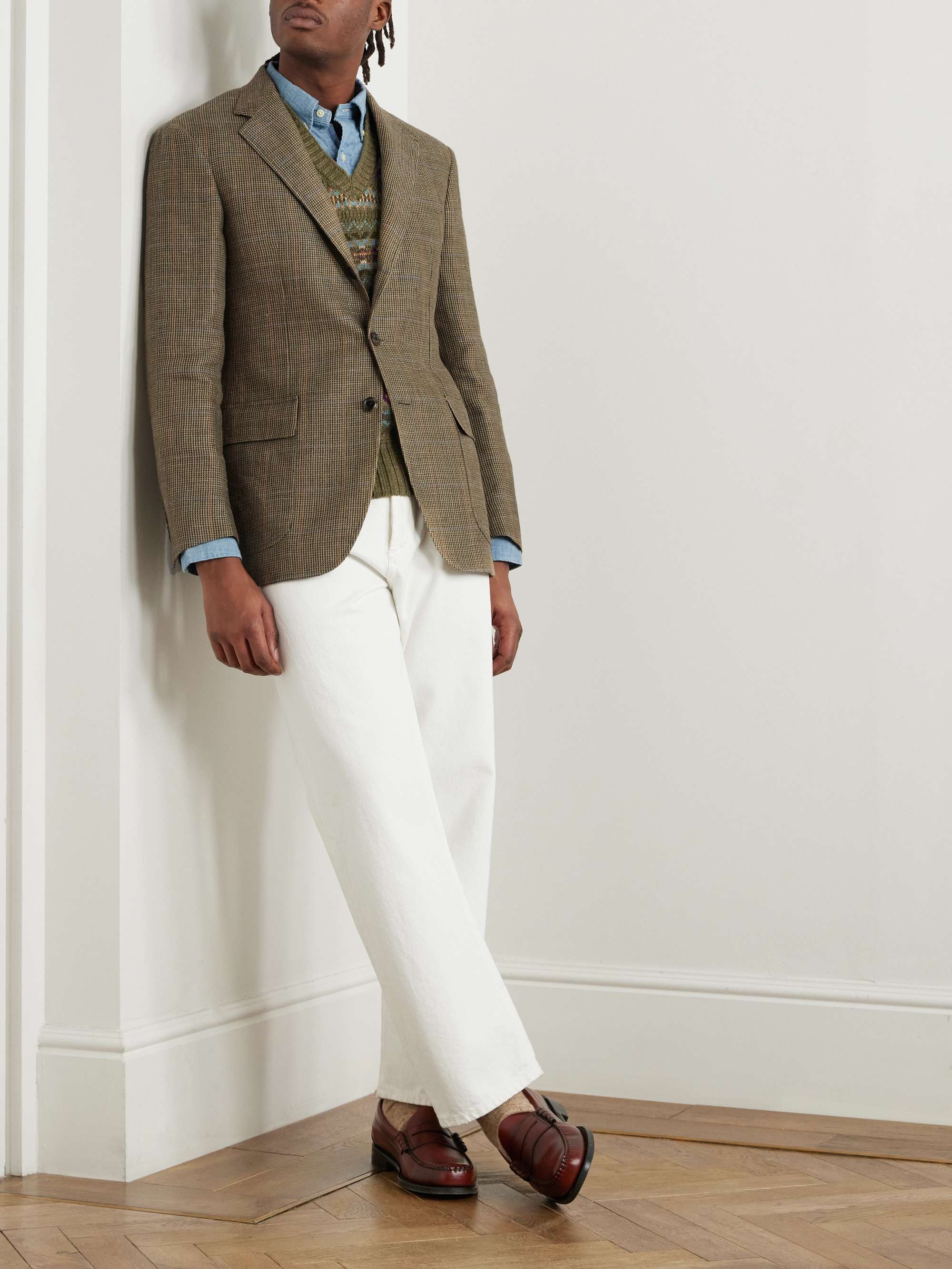 Checked Linen and Silk-Blend Tweed Blazer view
