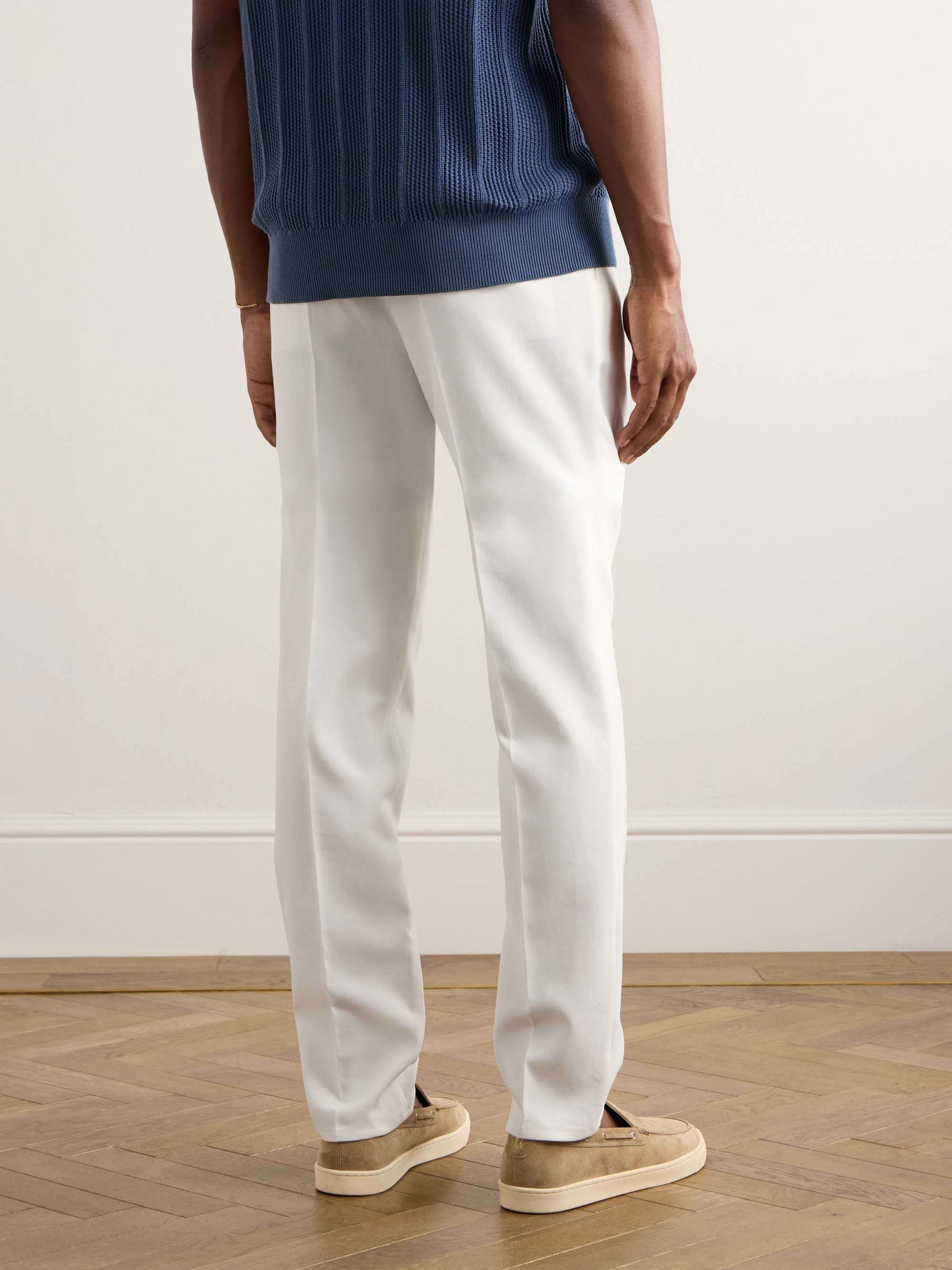 Straight-Leg Pleated Cotton-Crepe Trousers view