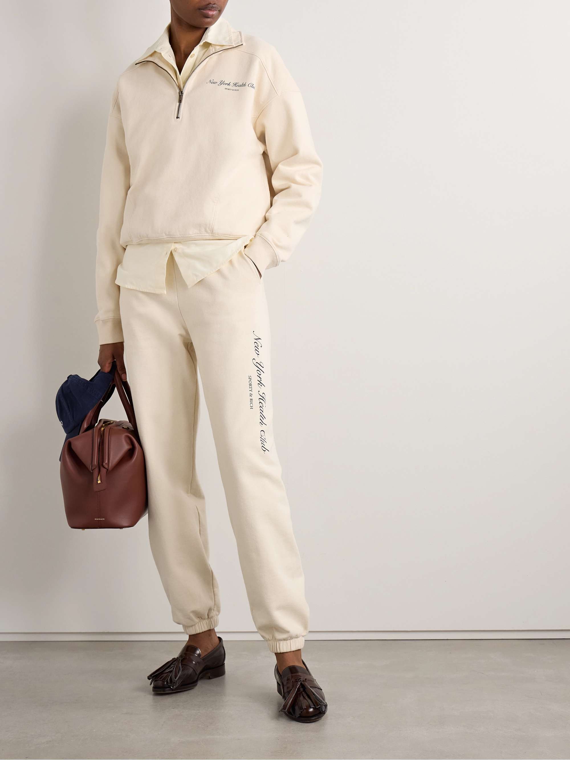 Printed cotton-jersey track pants view