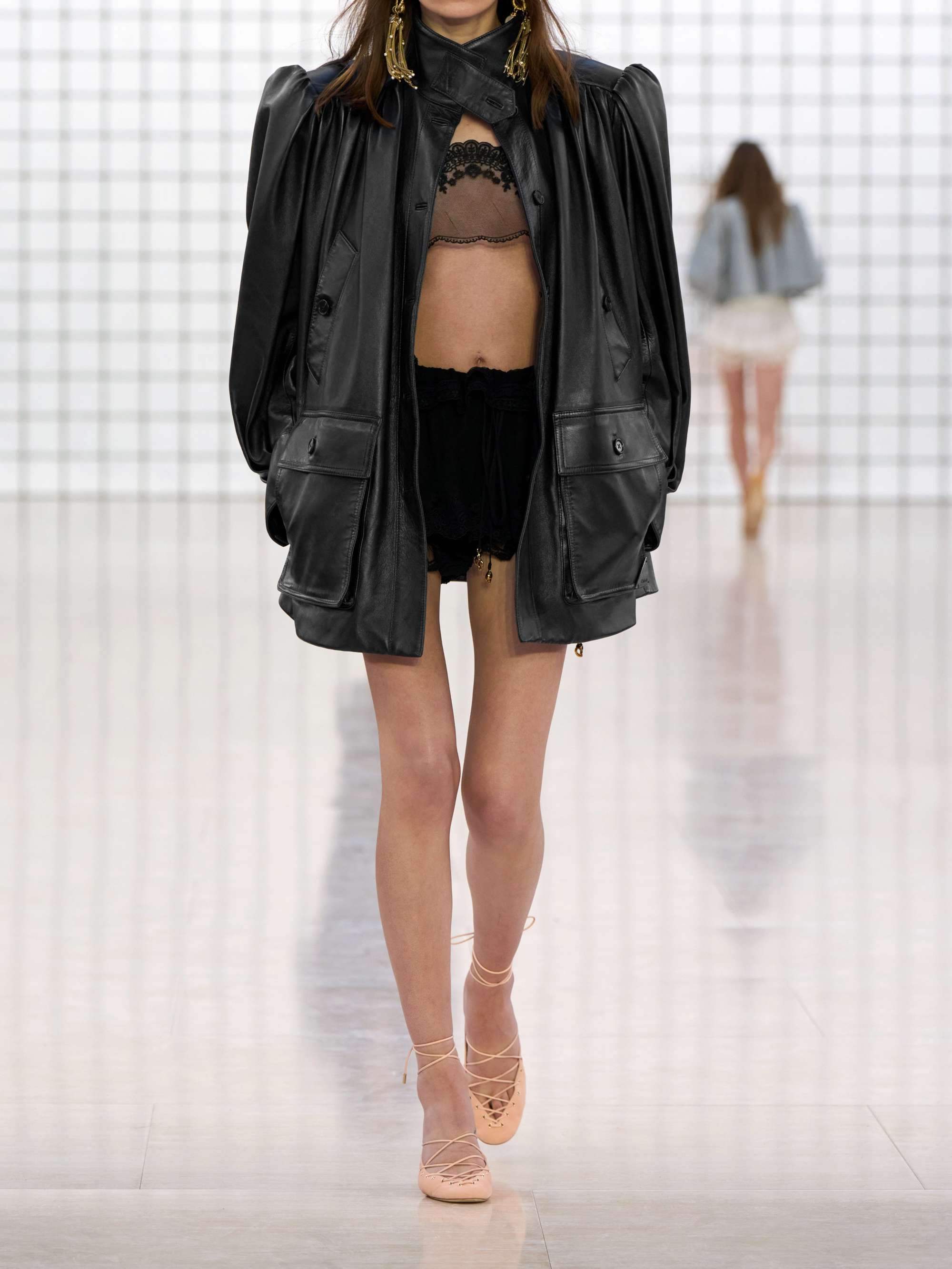 Gathered leather jacket view