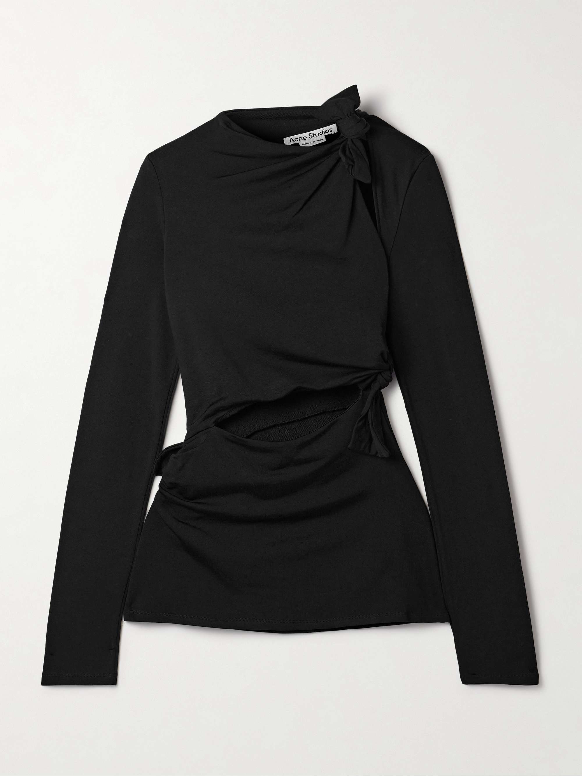 Cutout knotted ruched stretch-jersey top view